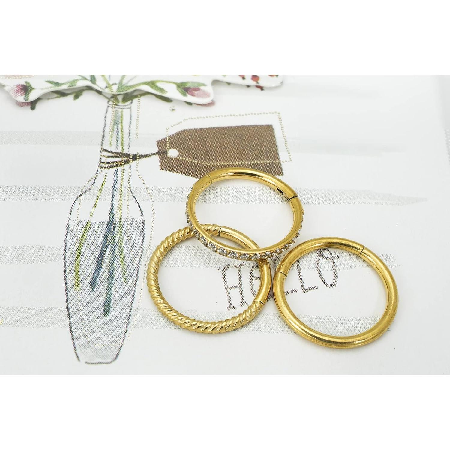 3 Pcs Anillos de Nariz Clicker 16G 8mm Acero Quirúrgico CZ