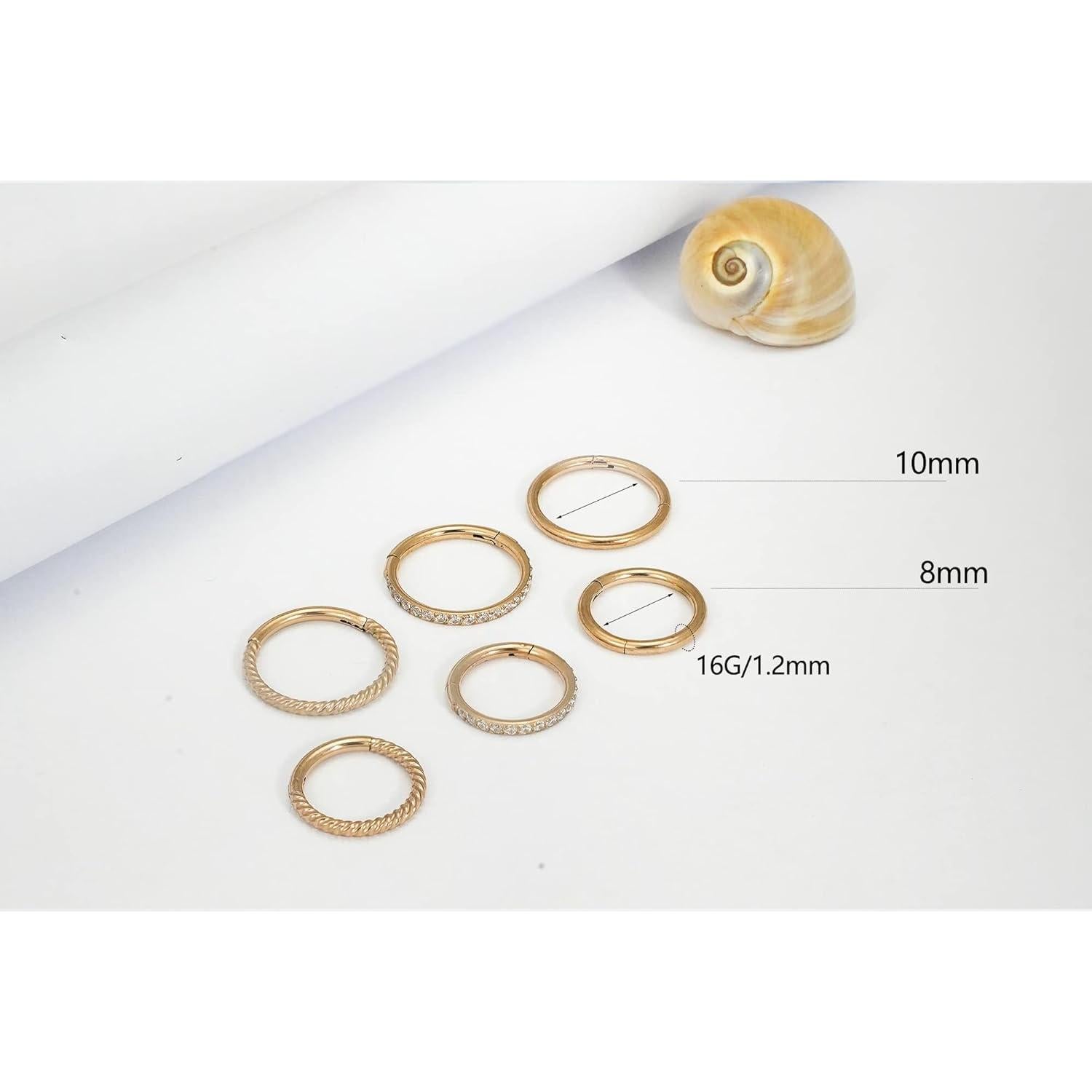 3 Pcs Anillos de Nariz Clicker 16G 8mm Acero Quirúrgico CZ