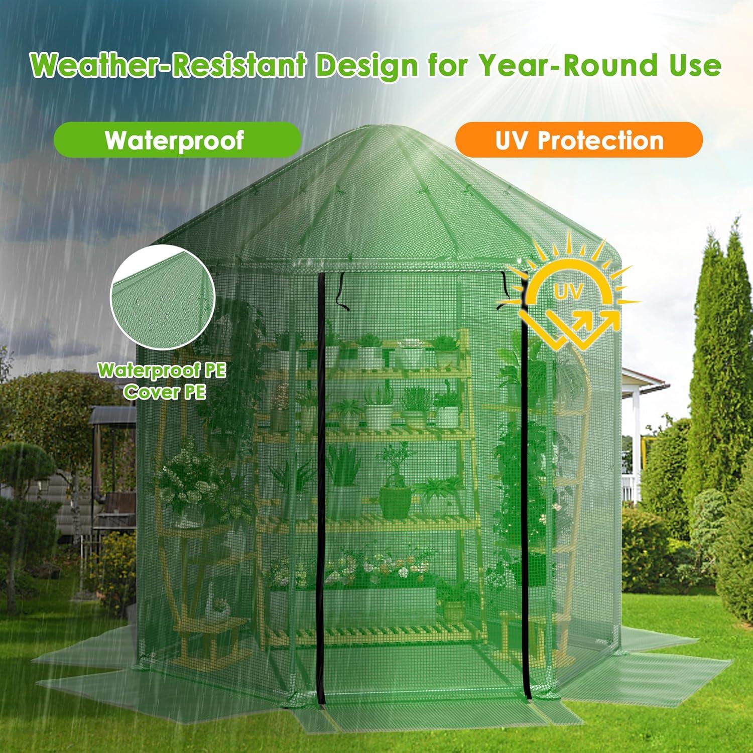 Invernadero MU 7x7x2.31m Doble Capa PE Resistente para Jardín