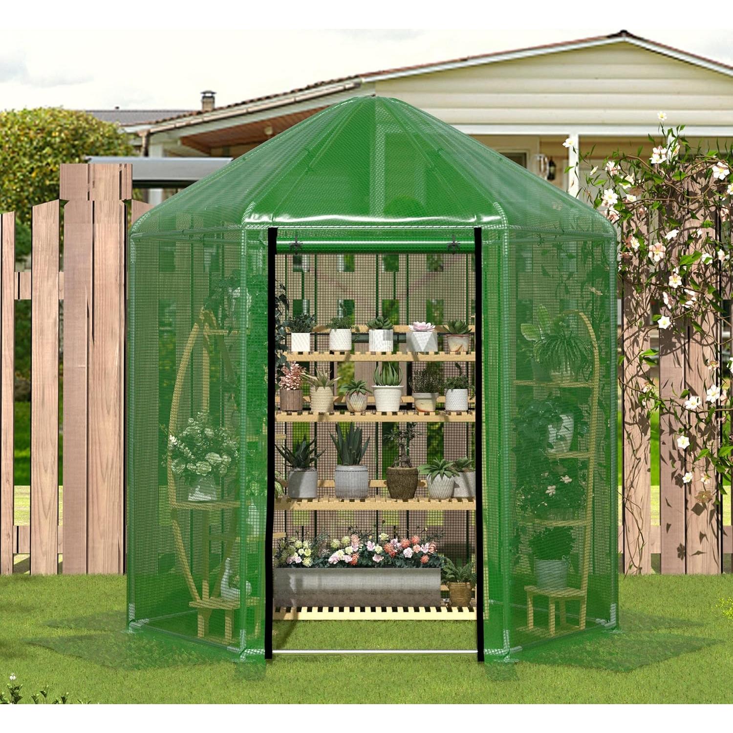 Invernadero MU 7x7x2.31m Doble Capa PE Resistente para Jardín