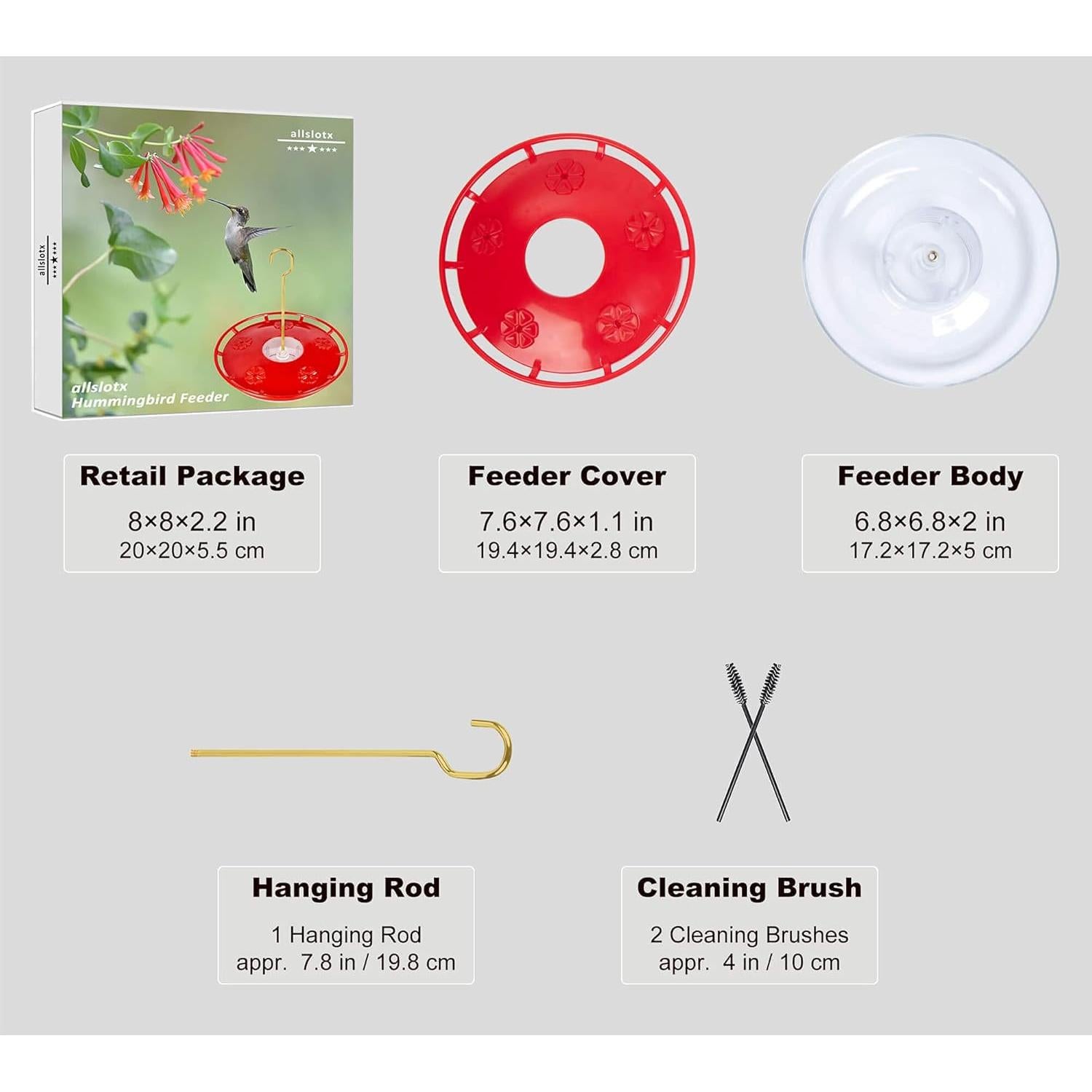 Comedero para Colibríes ALLSLOTX 16 oz 5 Puertos A Prueba de Fugas