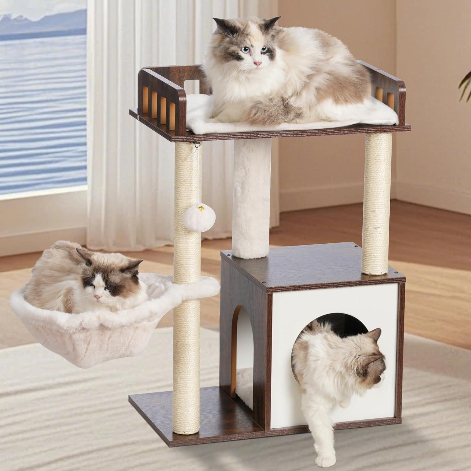 Árbol para Gatos Heybly HCT007SSR, Torre de Madera 72 cm