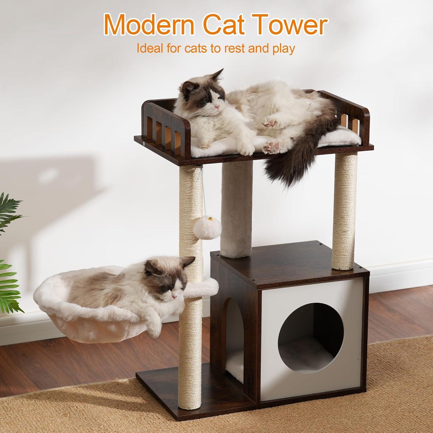 Árbol para Gatos Heybly HCT007SSR, Torre de Madera 72 cm