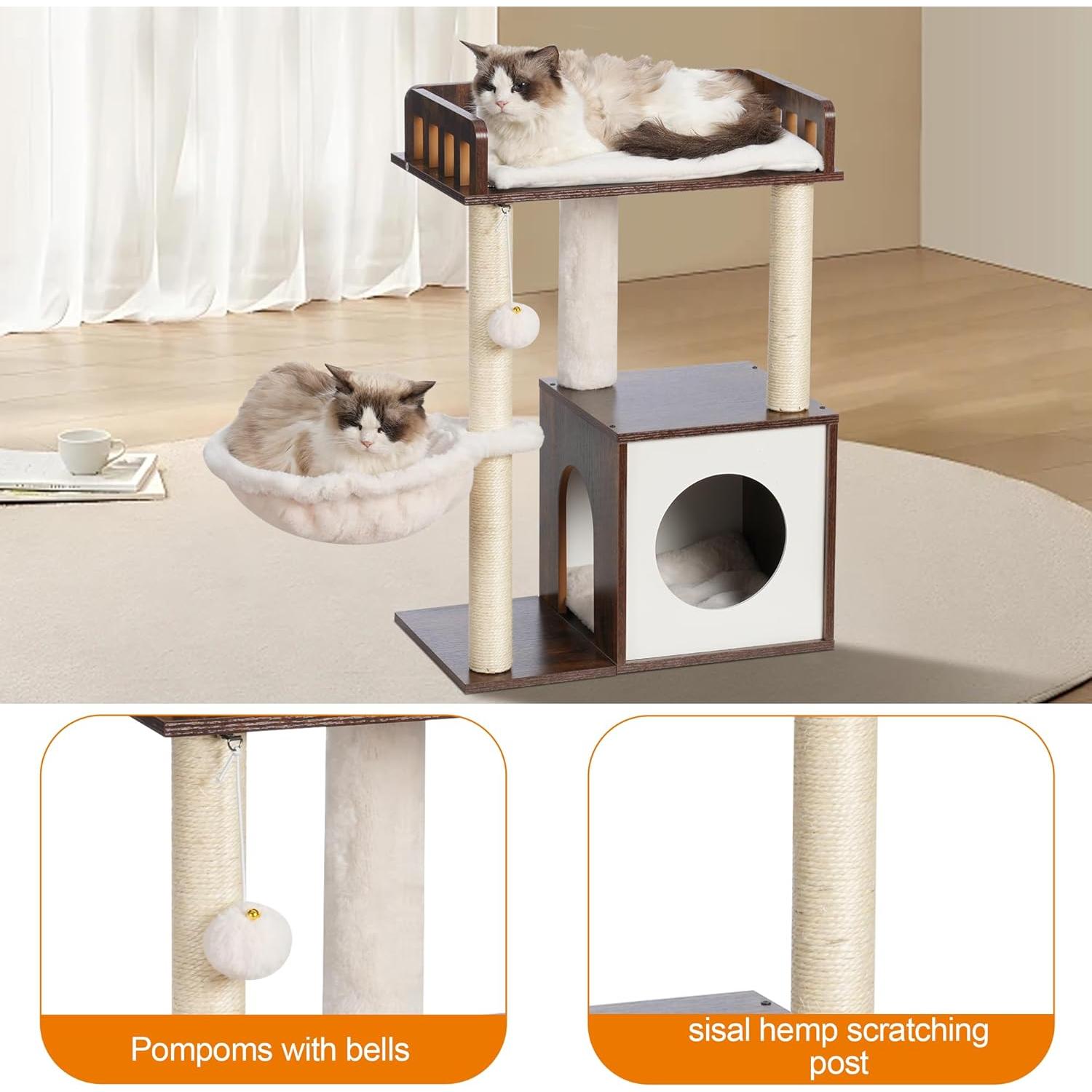 Árbol para Gatos Heybly HCT007SSR, Torre de Madera 72 cm