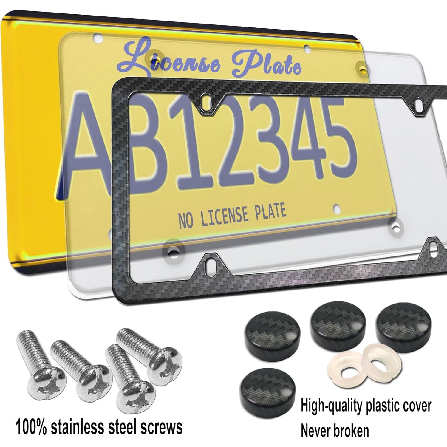 Combo Marco de Placa de Licencia FBJTDQ - Metal Carbono 30.48x15.24cm