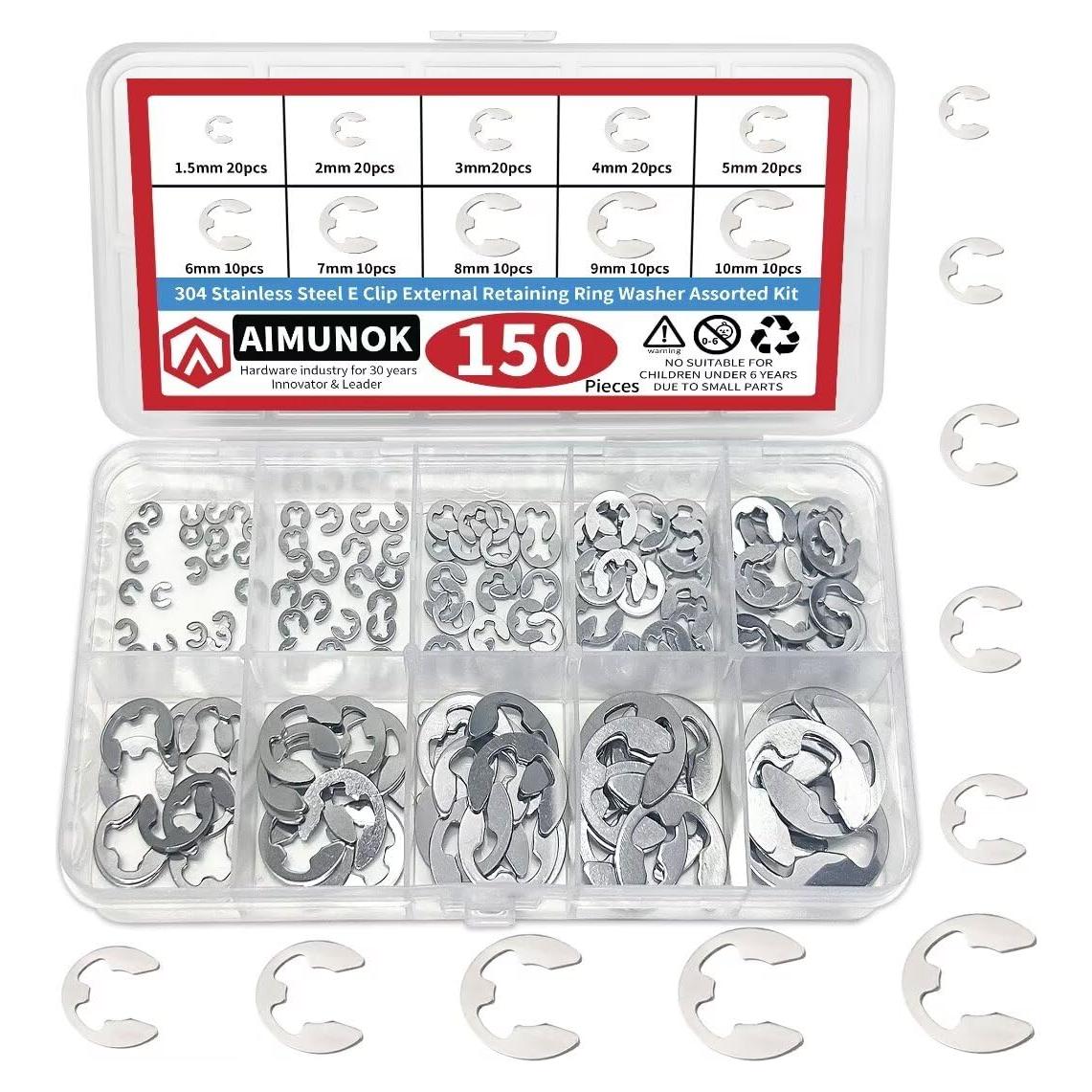 150 Piezas Anillos de Retención E-Clip Acero Inoxidable 304