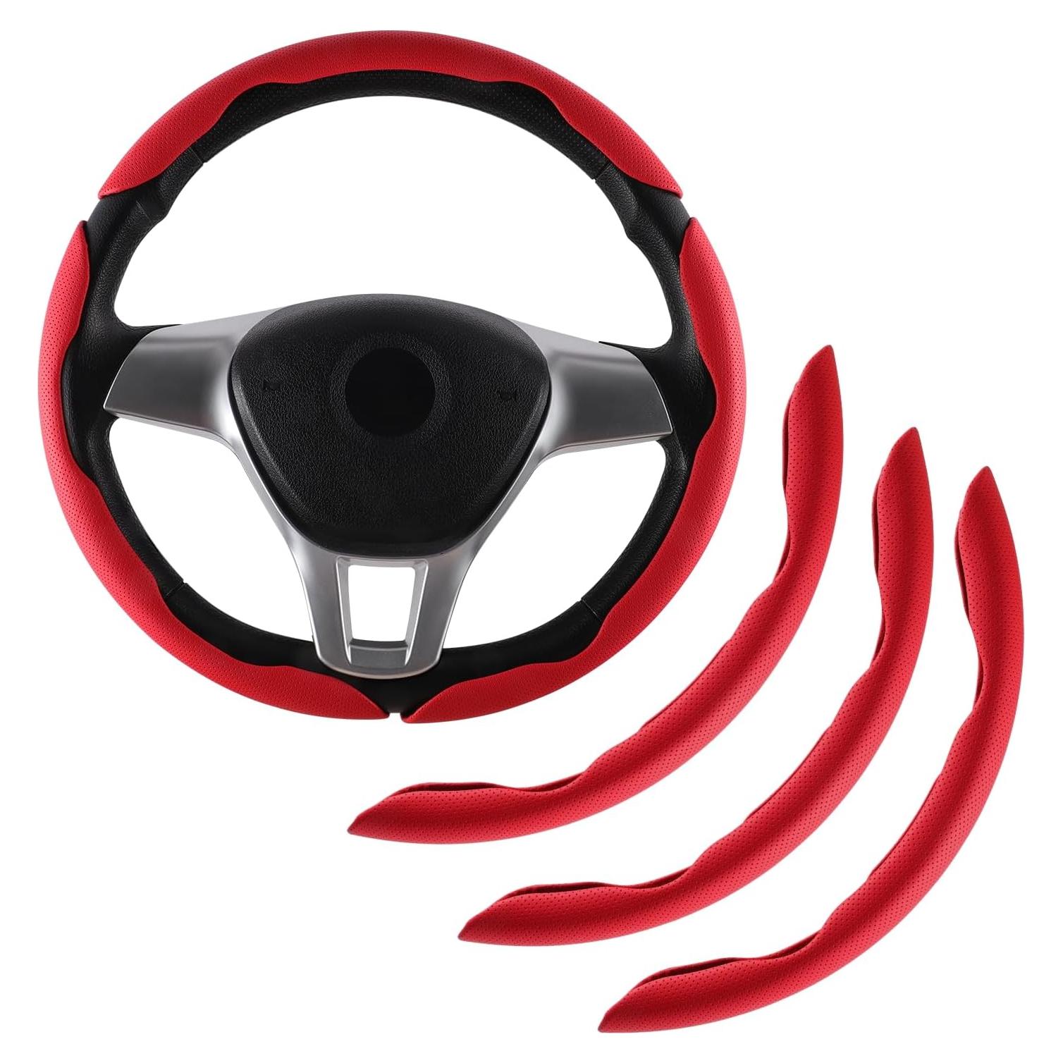 Cubierta de Volante de Cuero Nappa Amiss Rojo Universal 3PCS