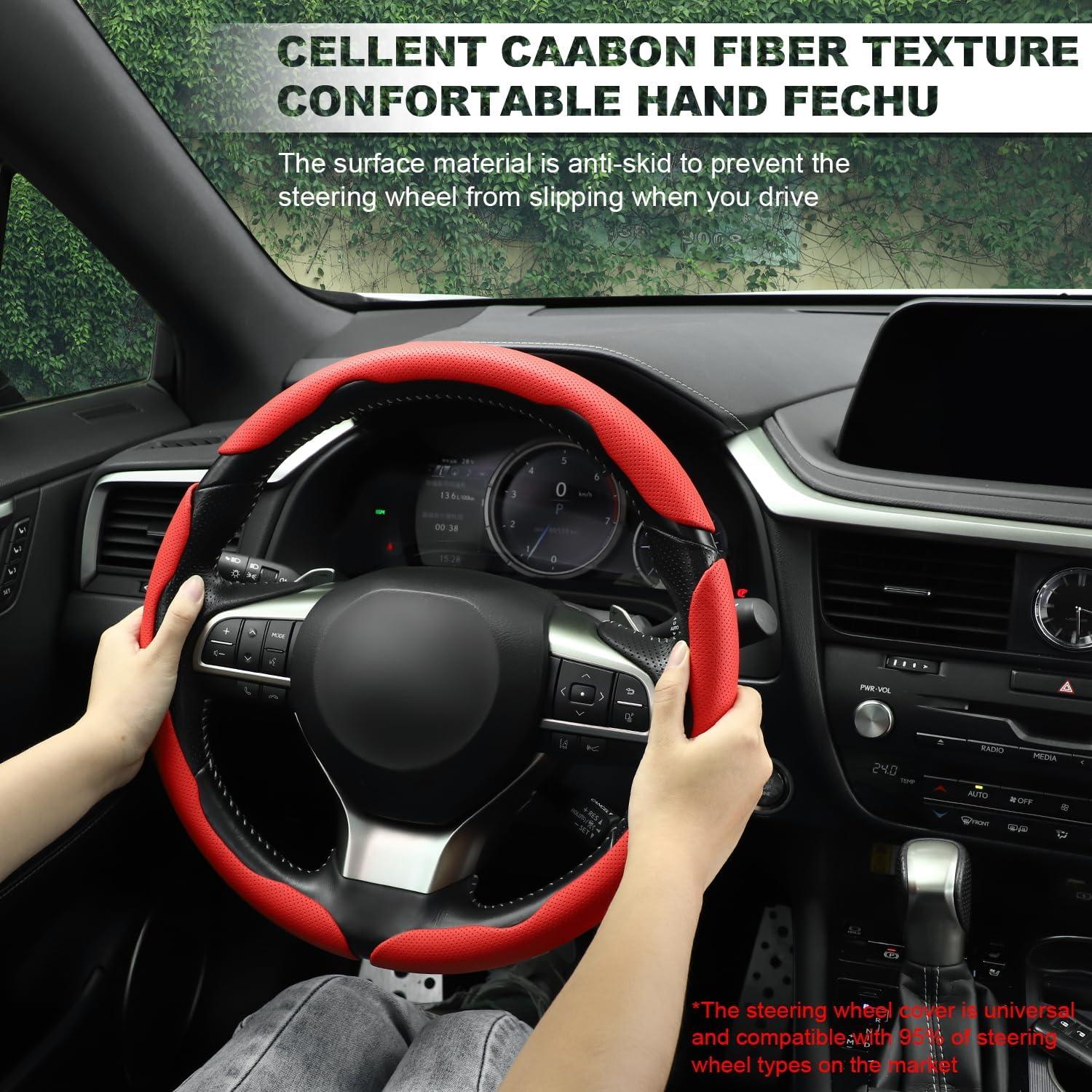 Cubierta de Volante de Cuero Nappa Amiss Rojo Universal 3PCS