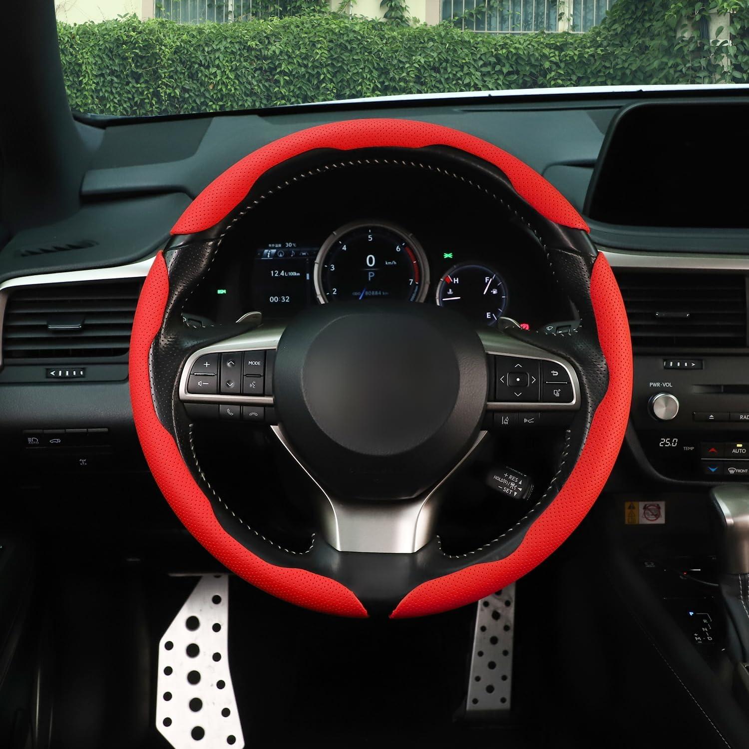 Cubierta de Volante de Cuero Nappa Amiss Rojo Universal 3PCS