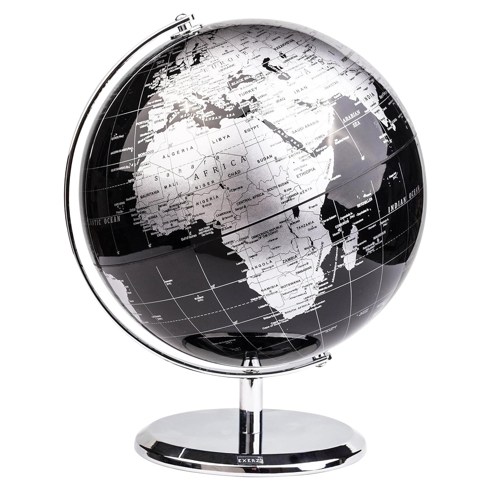 Globo Terráqueo Metálico ANNOVA Negro 20.32 cm - Decoración Moderna