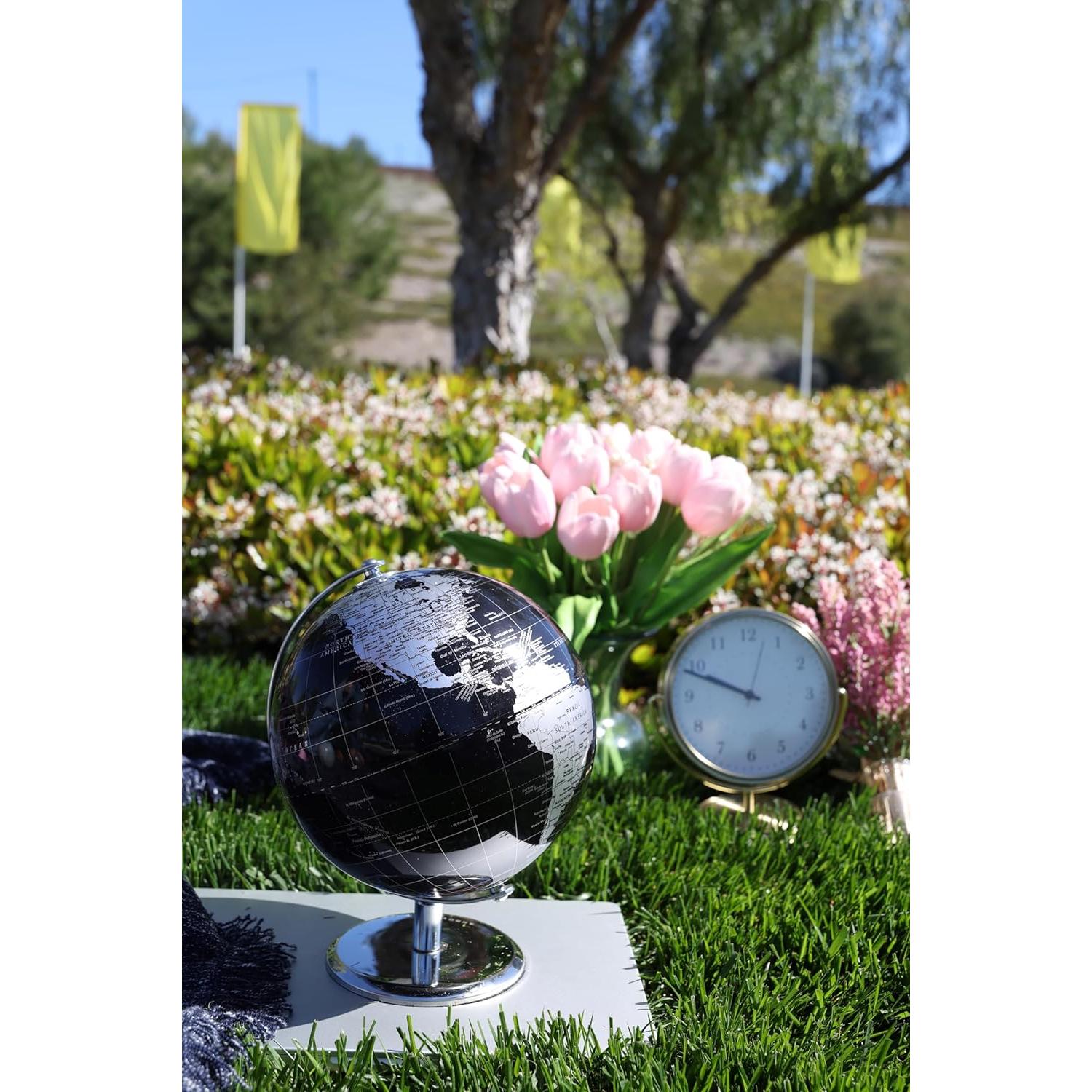 Globo Terráqueo Metálico ANNOVA Negro 20.32 cm - Decoración Moderna