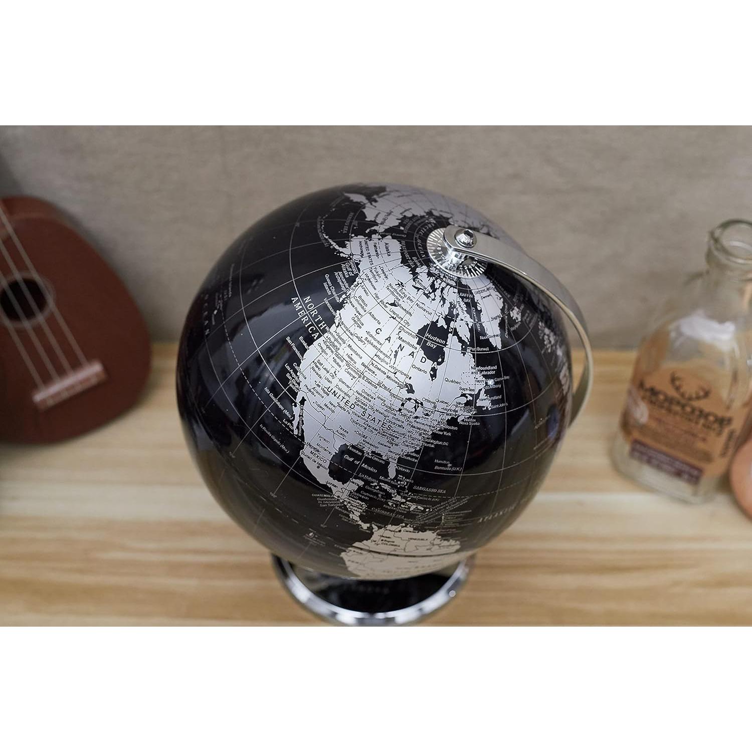 Globo Terráqueo Metálico ANNOVA Negro 20.32 cm - Decoración Moderna
