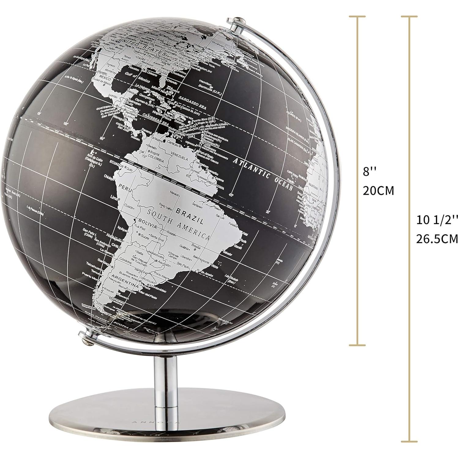 Globo Terráqueo Metálico ANNOVA Negro 20.32 cm - Decoración Moderna