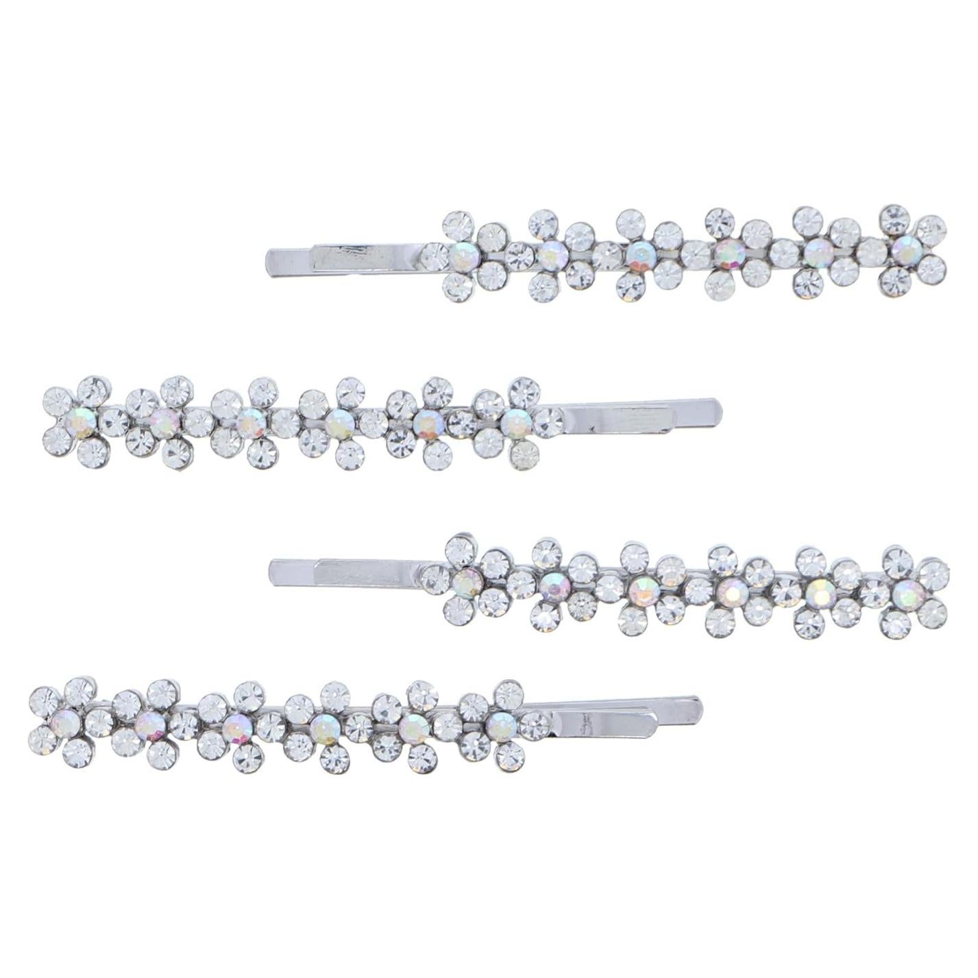 Set de 4 Pinzas de Cabello Plateadas Motique con Strass
