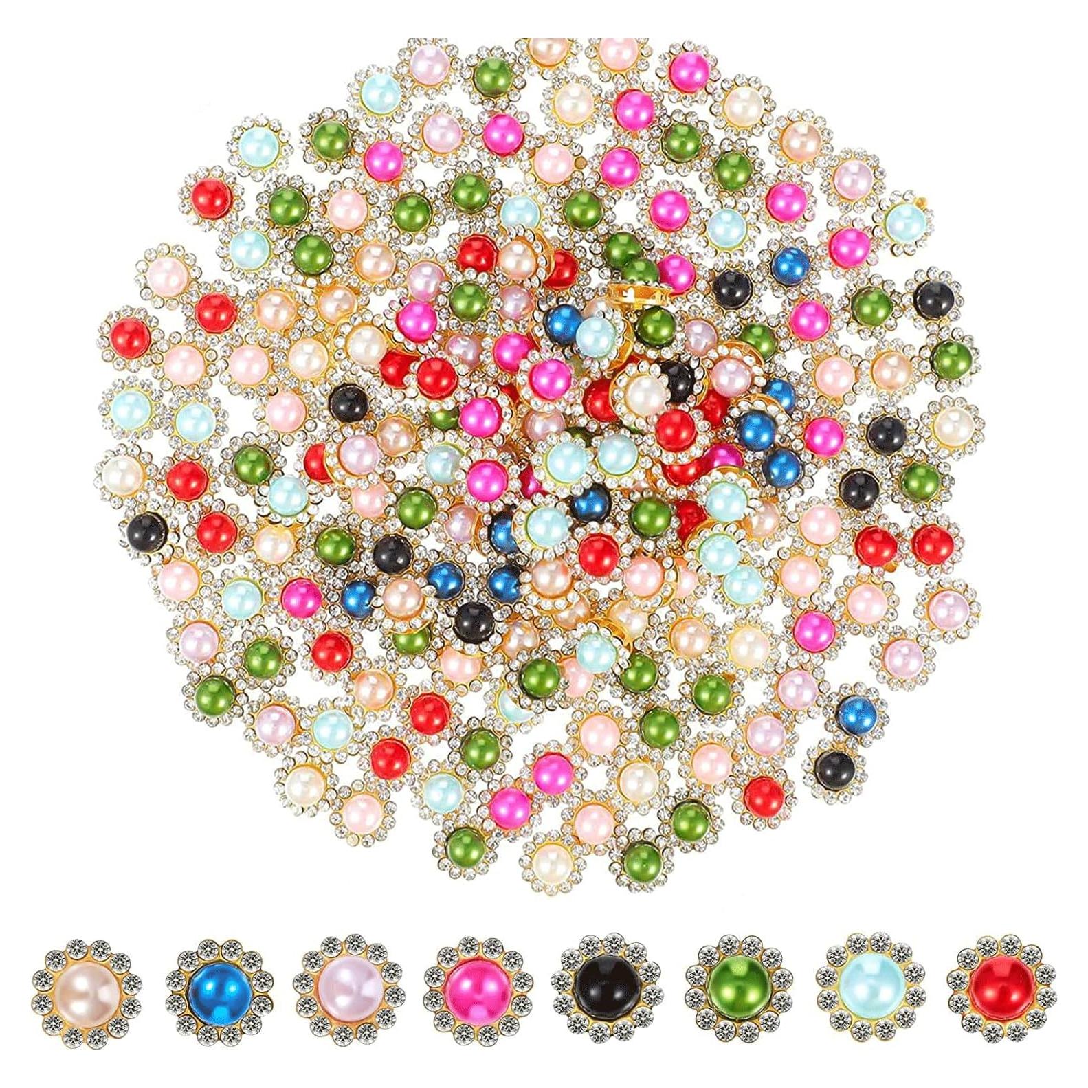 200 Botones de Perlas con Rhinestones Qusmeiyici 12 mm Multicolor