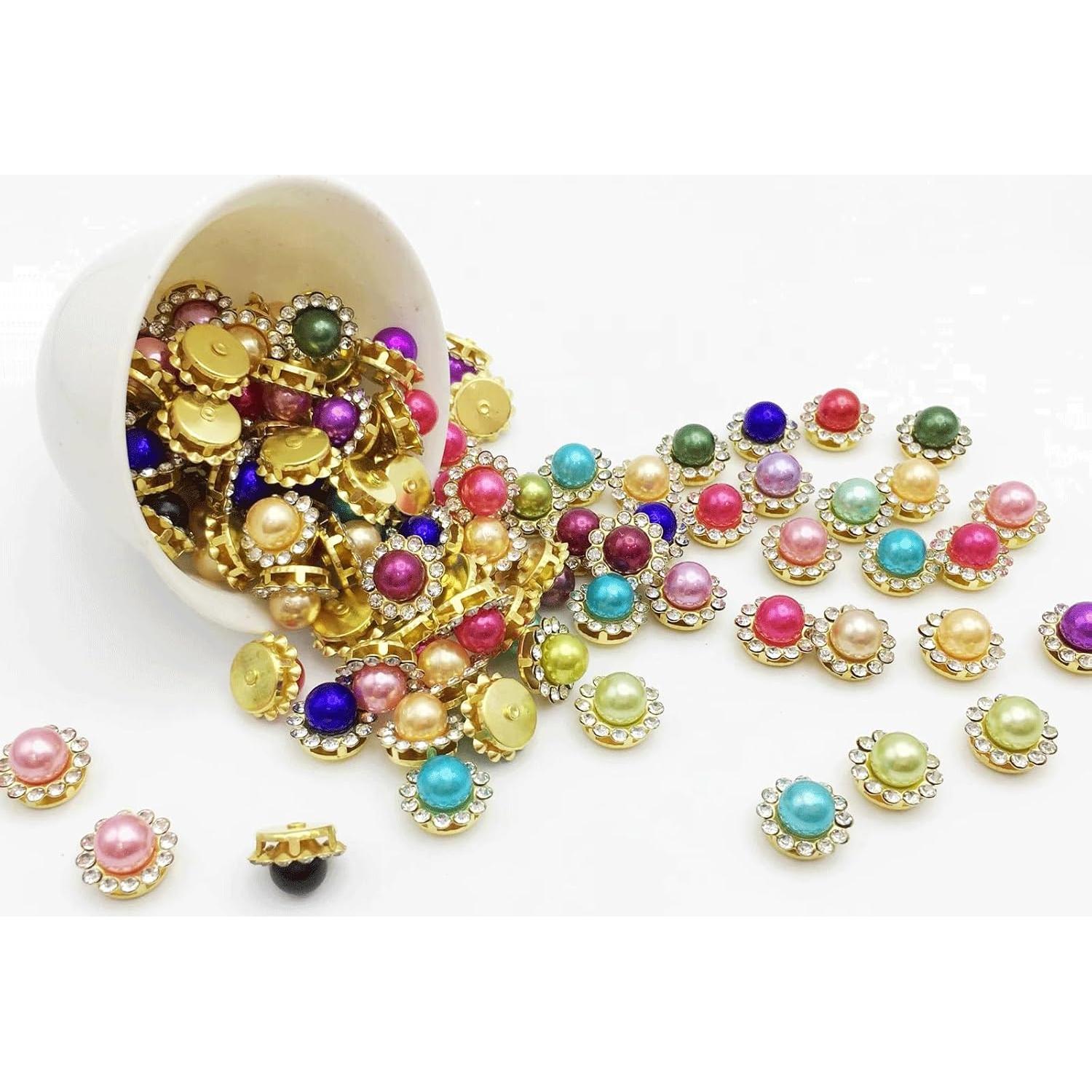200 Botones de Perlas con Rhinestones Qusmeiyici 12 mm Multicolor