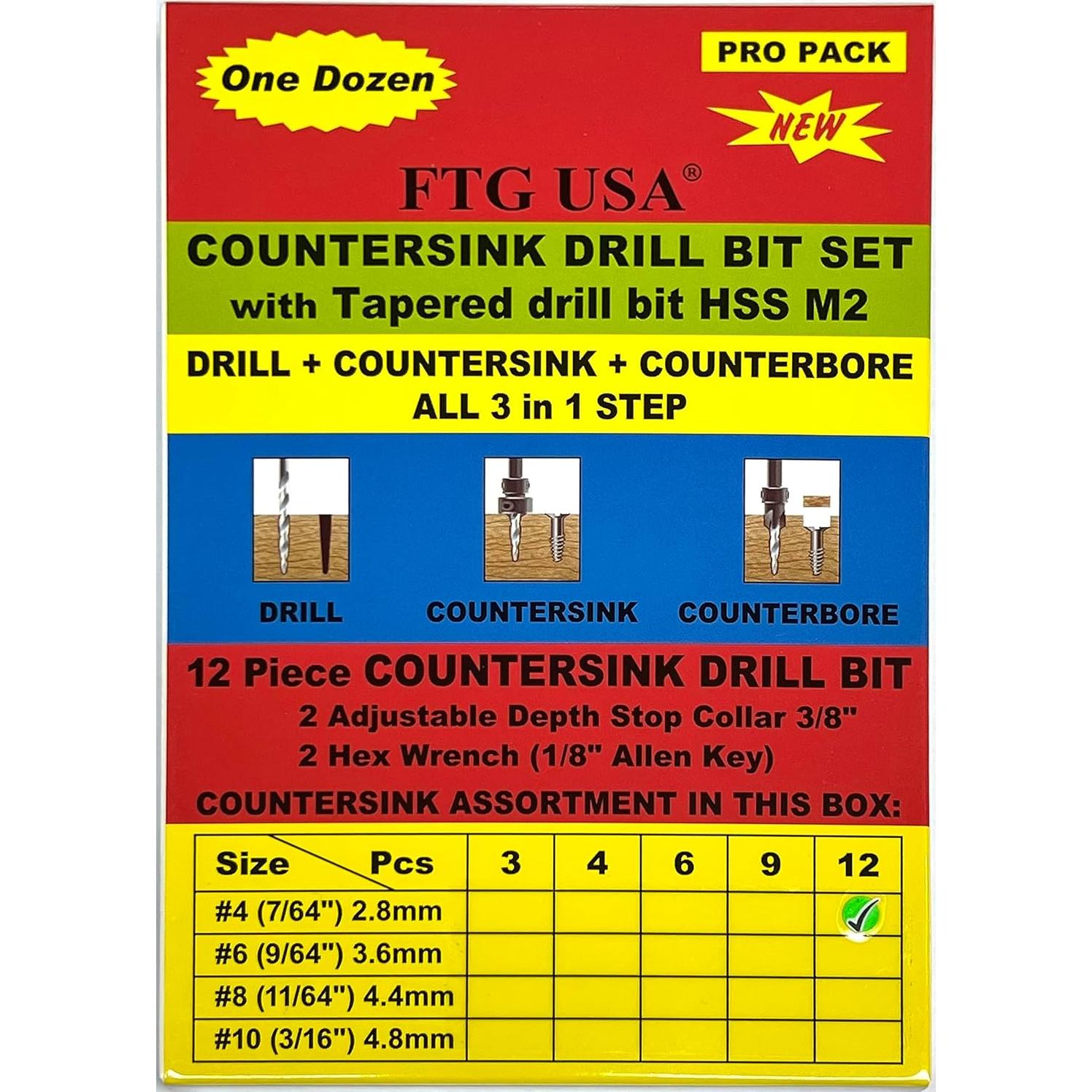 Juego de Brocas Avellanadas FTG USA para Madera 12 Piezas #4