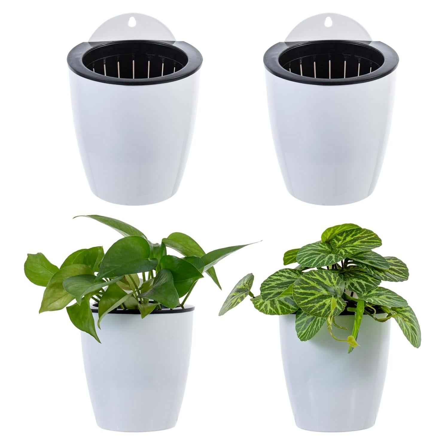 Juego de 4 Macetas de Jardín Autorriego MyGift 12.7cm Blancas