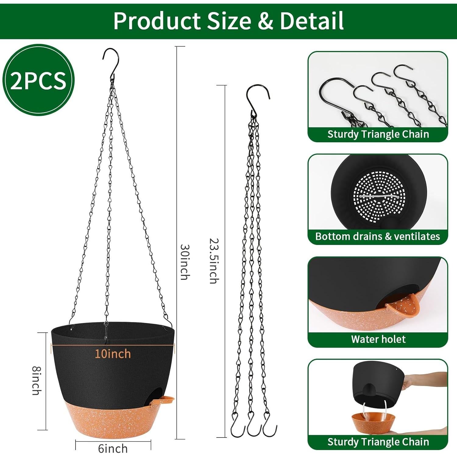 Macetas Colgantes GARDIFE 25.4 cm Autorriego 2 Piezas Negras