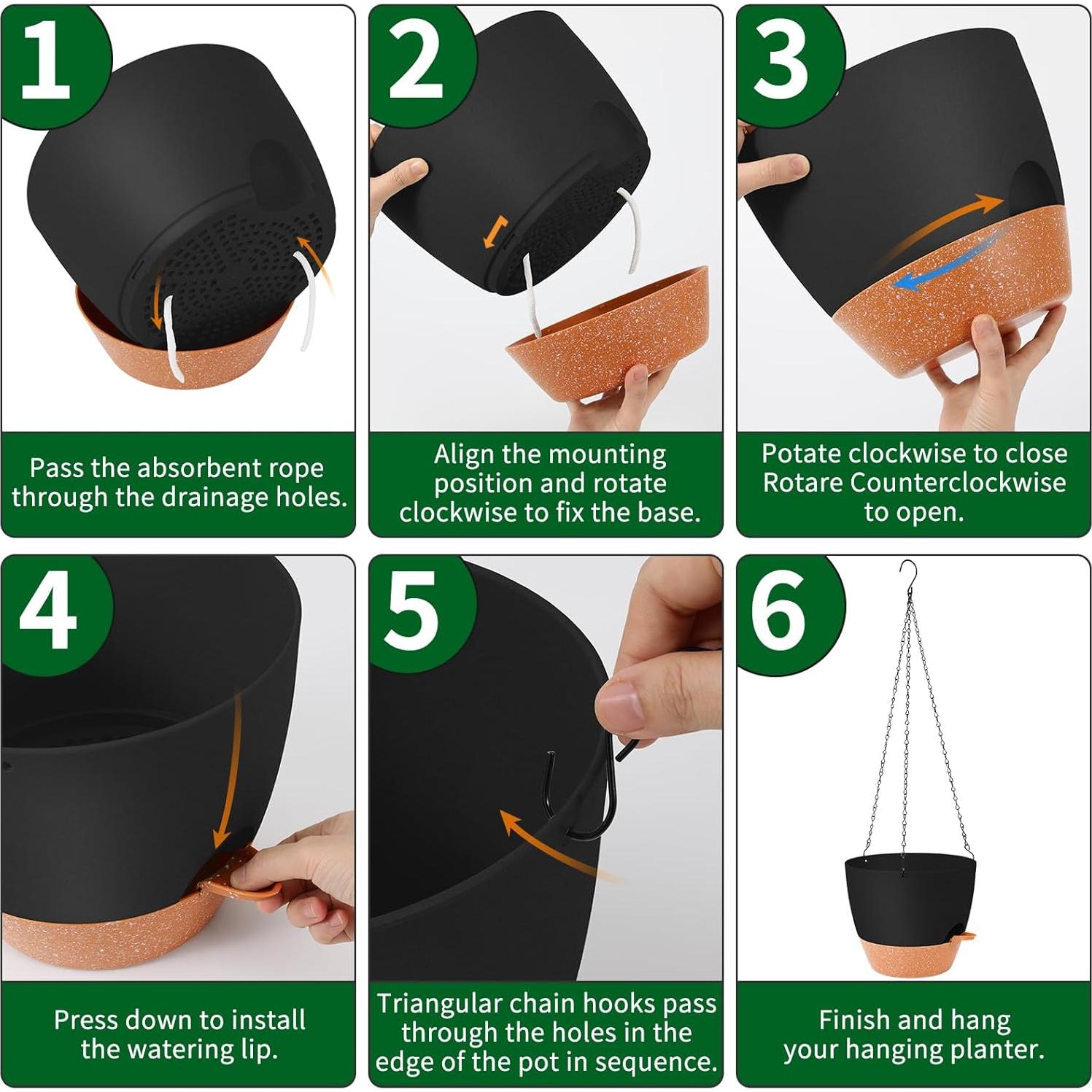 Macetas Colgantes GARDIFE 25.4 cm Autorriego 2 Piezas Negras