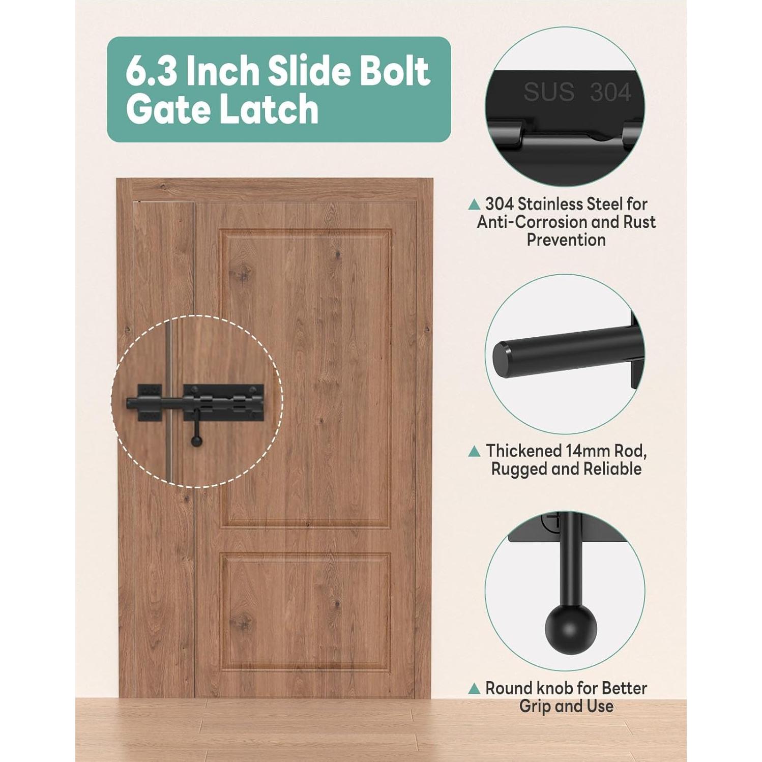 Cerrojo deslizante de 15.24 cm Anobeyi de acero inoxidable