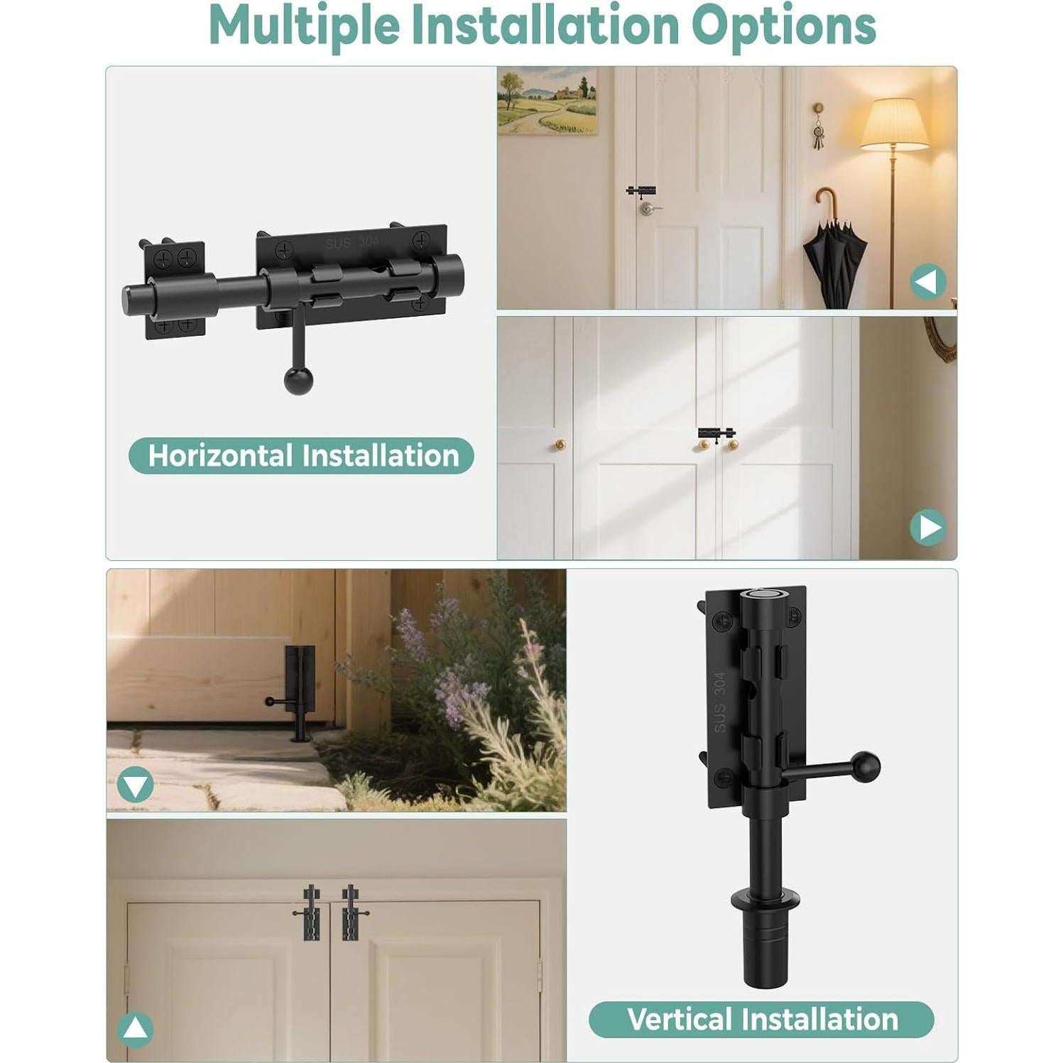 Cerrojo deslizante de 15.24 cm Anobeyi de acero inoxidable