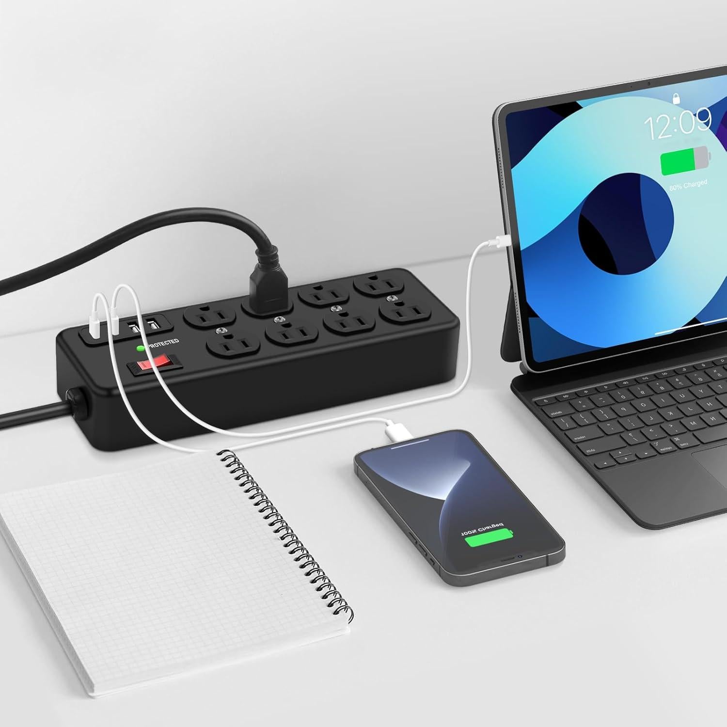 Regleta de Metal ANNQUAN 8 Salidas 20W USB 1.83M 1200J