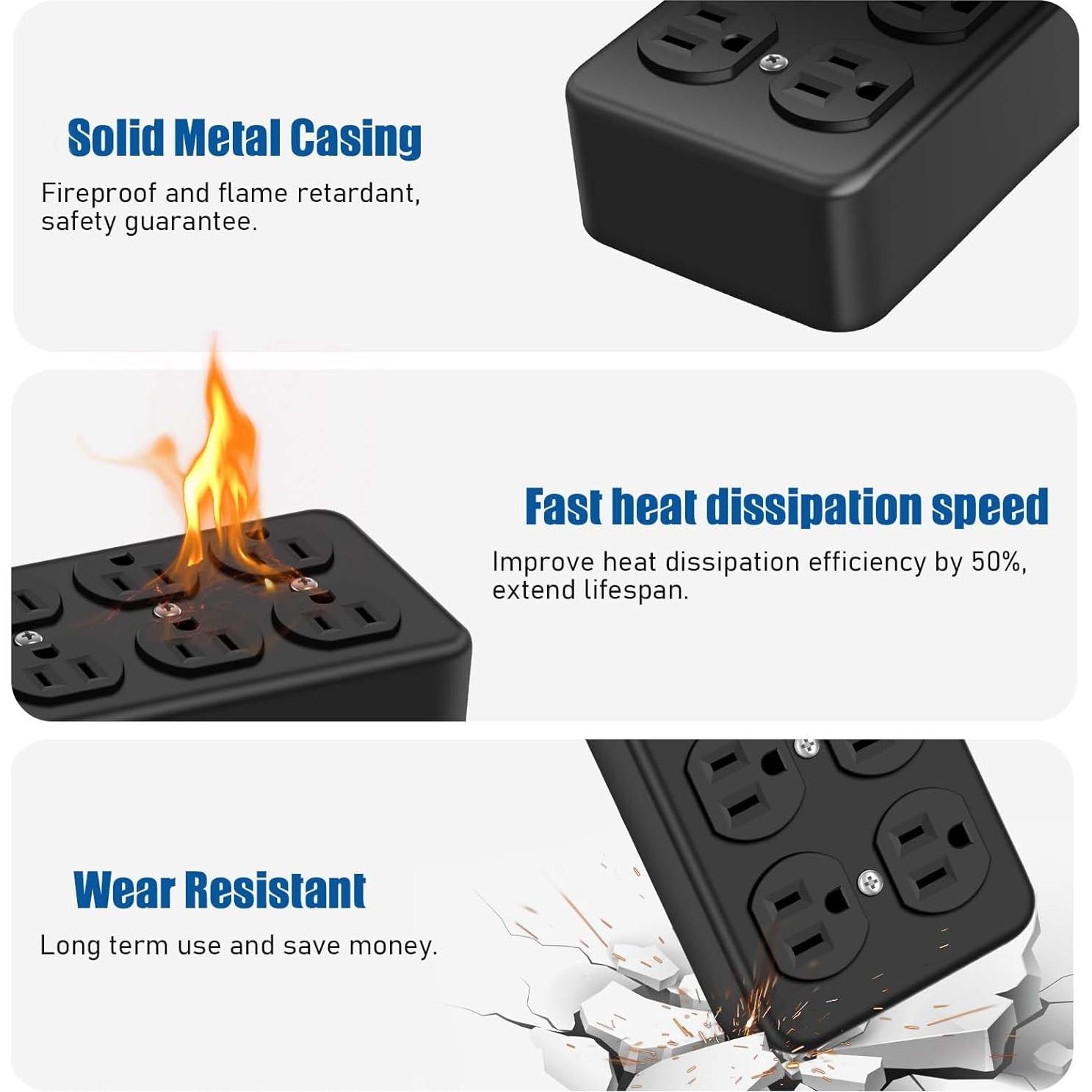 Regleta de Metal ANNQUAN 8 Salidas 20W USB 1.83M 1200J