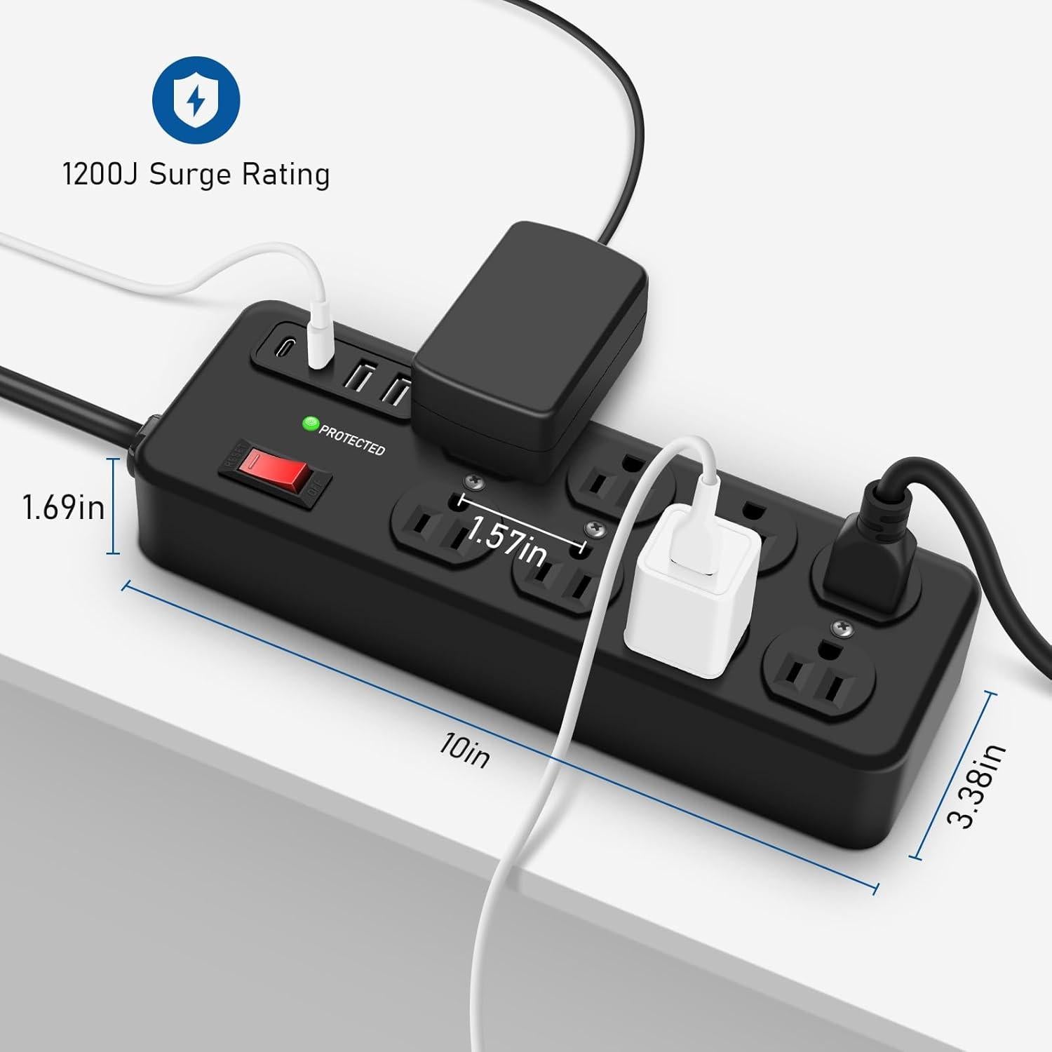 Regleta de Metal ANNQUAN 8 Salidas 20W USB 1.83M 1200J