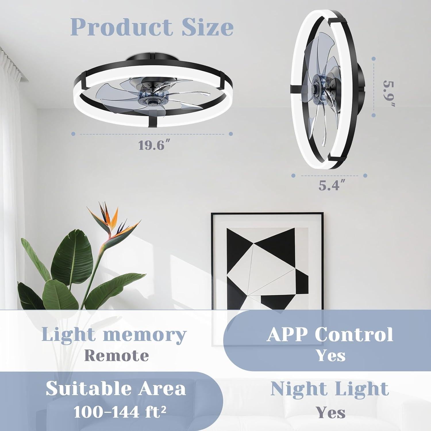 Ventilador de Techo JOFIOS 50 cm con Luz y Control Remoto
