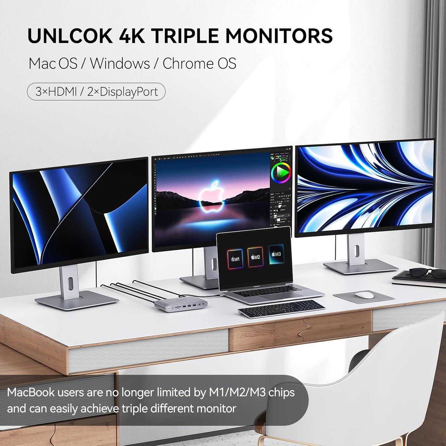 Estación de Acoplamiento Minisopuru Triple Monitor 140W 3xHDMI