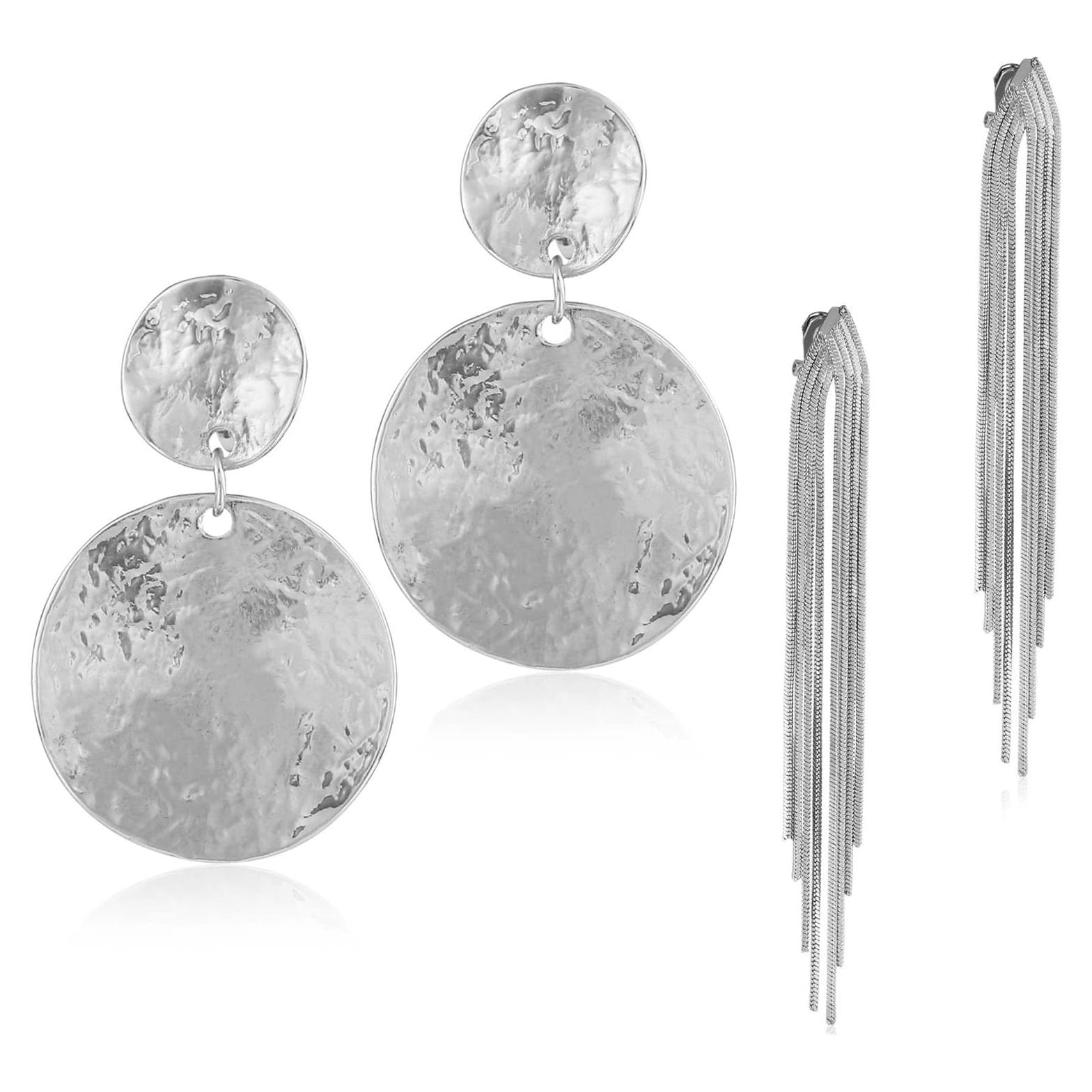 Pendientes de Clip OCCFAE Hipalergénicos Plata 5cm Borlas