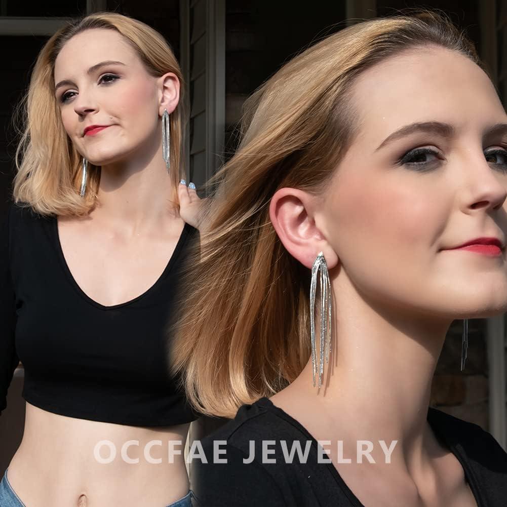 Pendientes de Clip OCCFAE Hipalergénicos Plata 5cm Borlas