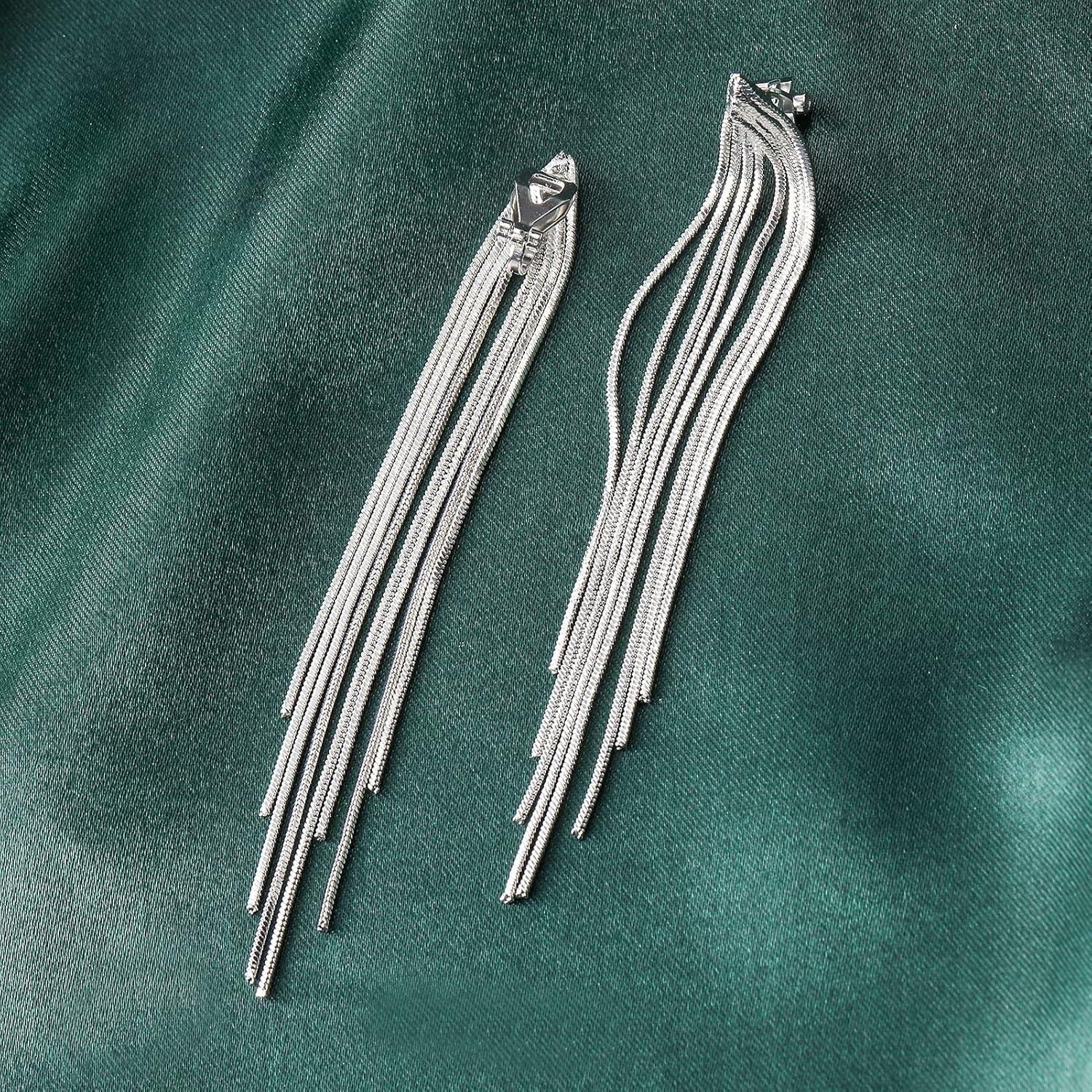 Pendientes de Clip OCCFAE Hipalergénicos Plata 5cm Borlas