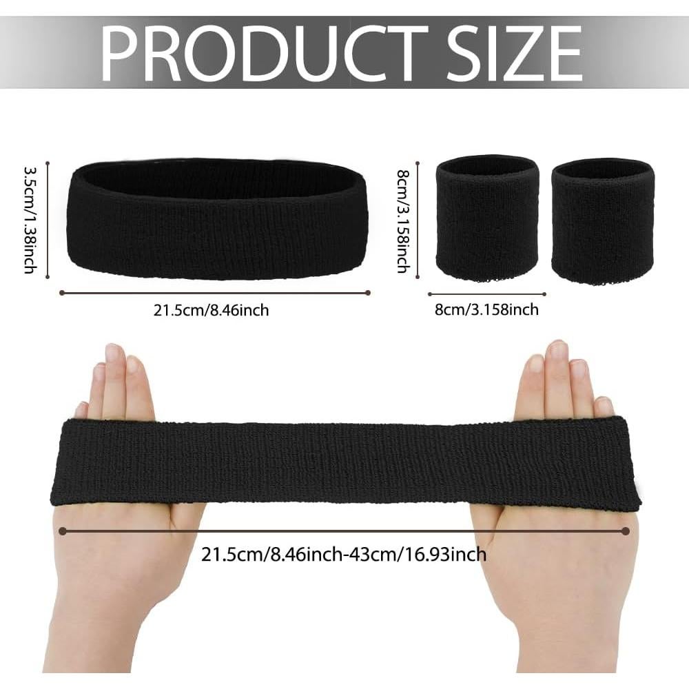 Cintas para el cabello y muñequeras QPIXVB negras - Absorción de humedad