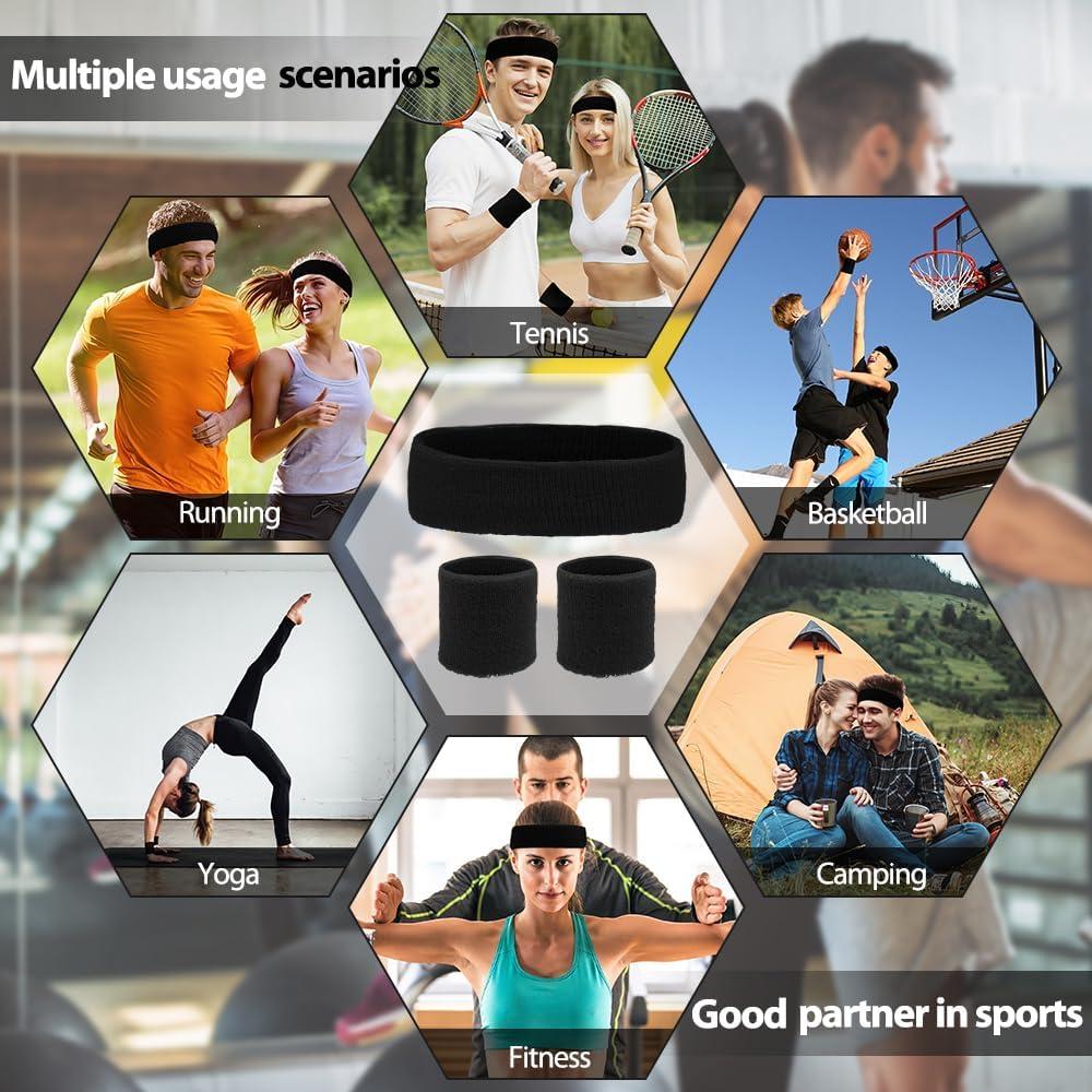 Cintas para el cabello y muñequeras QPIXVB negras - Absorción de humedad