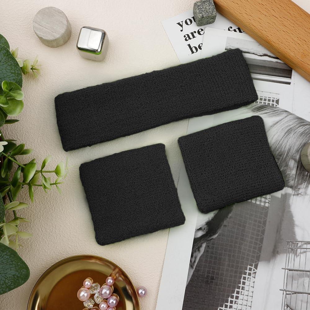 Cintas para el cabello y muñequeras QPIXVB negras - Absorción de humedad