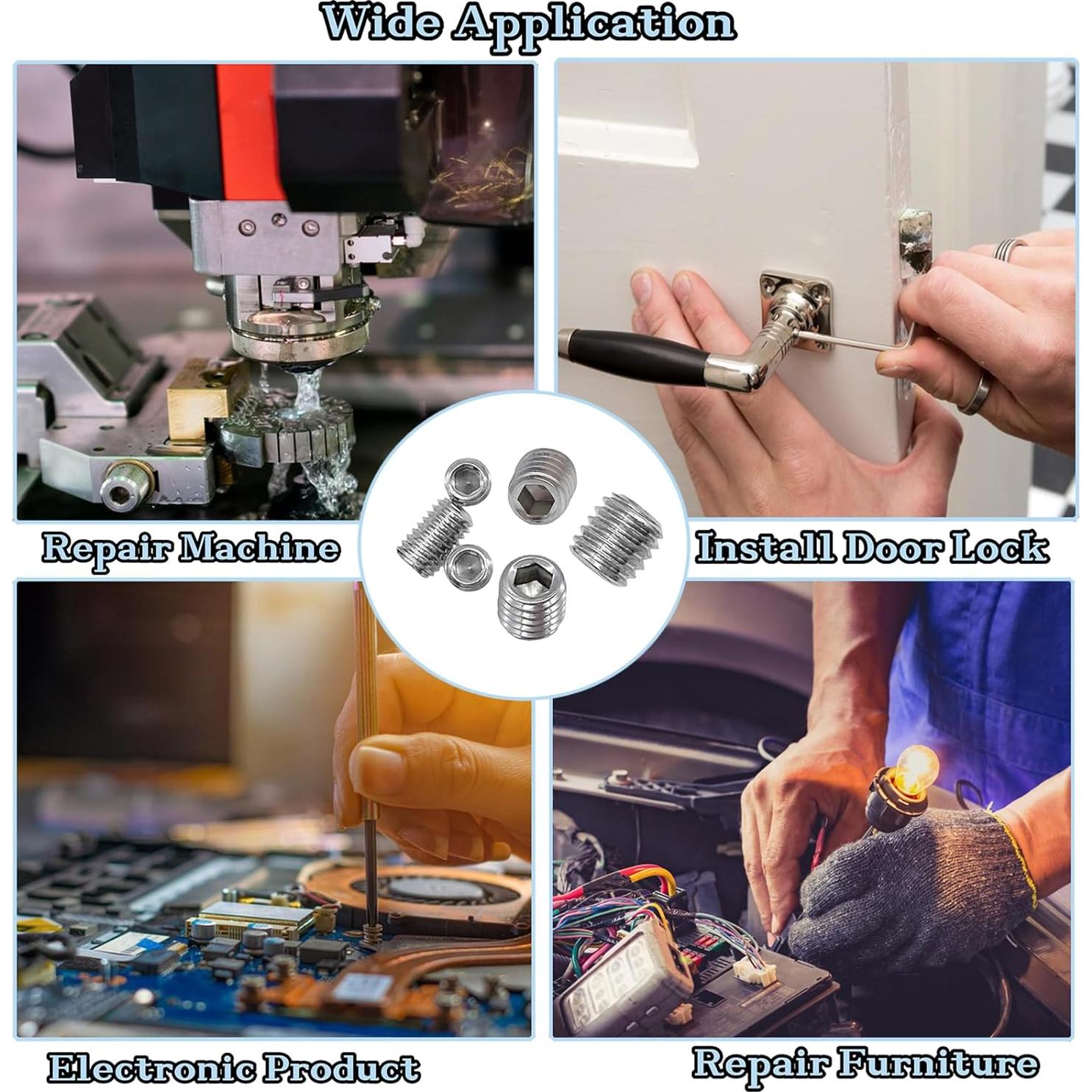 Juego de Tornillos Grub M3 M4 M5 M6 M8 60pcs Acero Inoxidable
