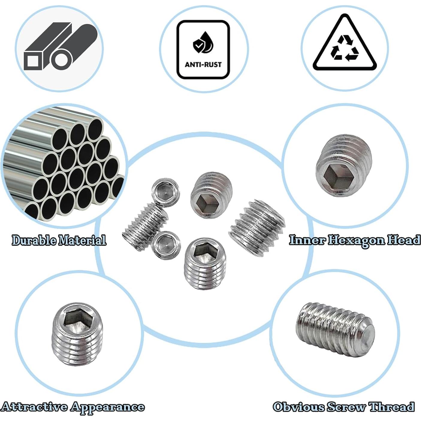 Juego de Tornillos Grub M3 M4 M5 M6 M8 60pcs Acero Inoxidable