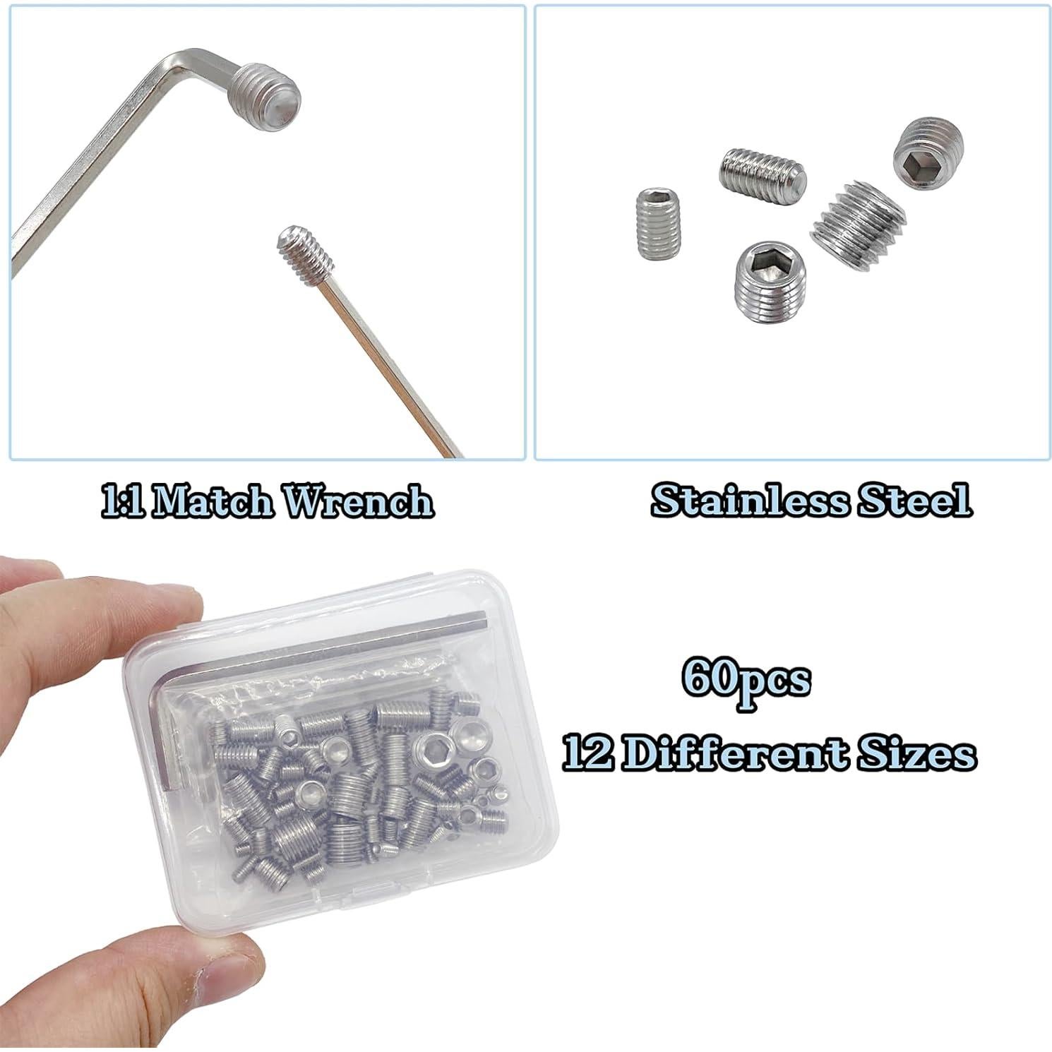 Juego de Tornillos Grub M3 M4 M5 M6 M8 60pcs Acero Inoxidable