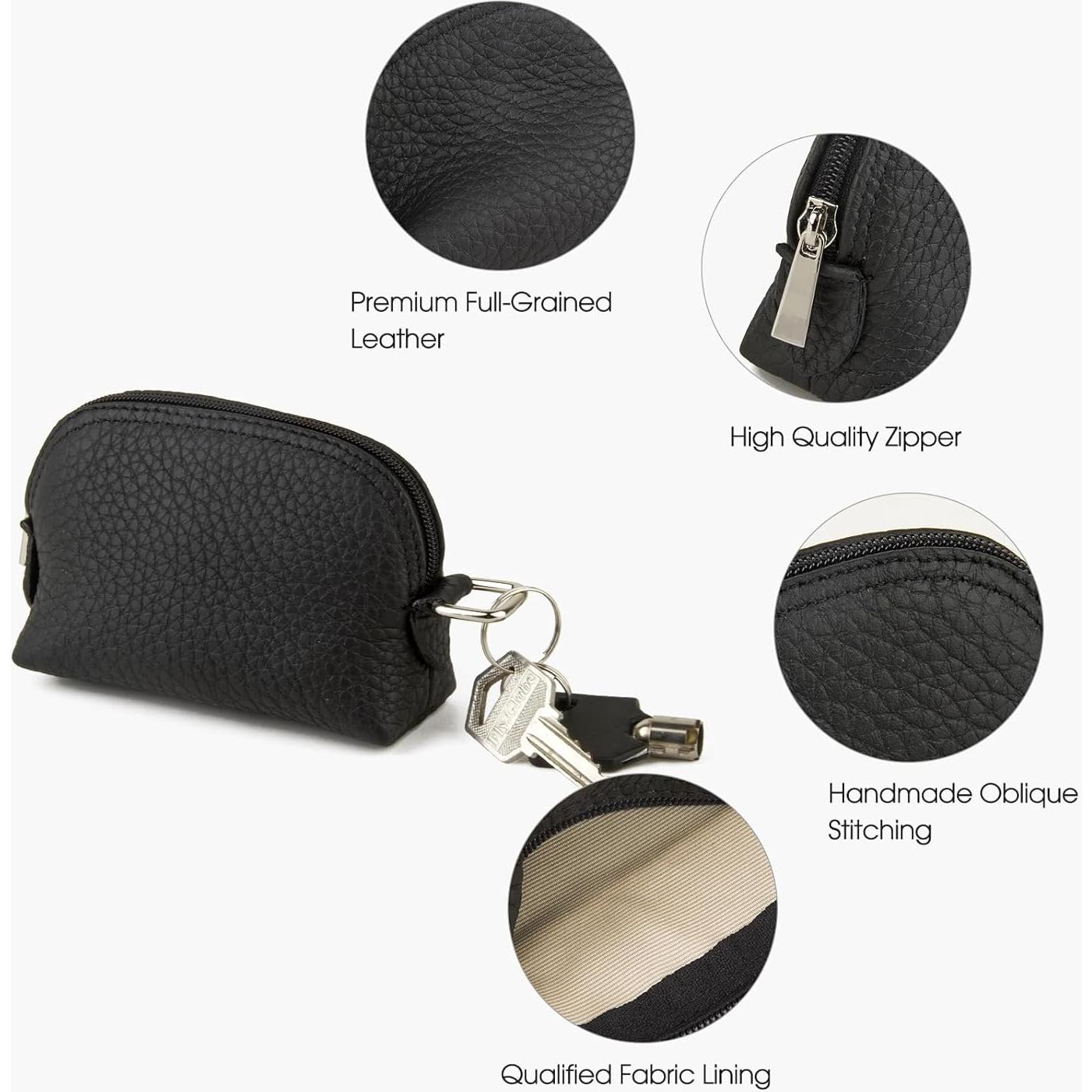 Monedero de cuero de grano completo premium para mujeres - Negro