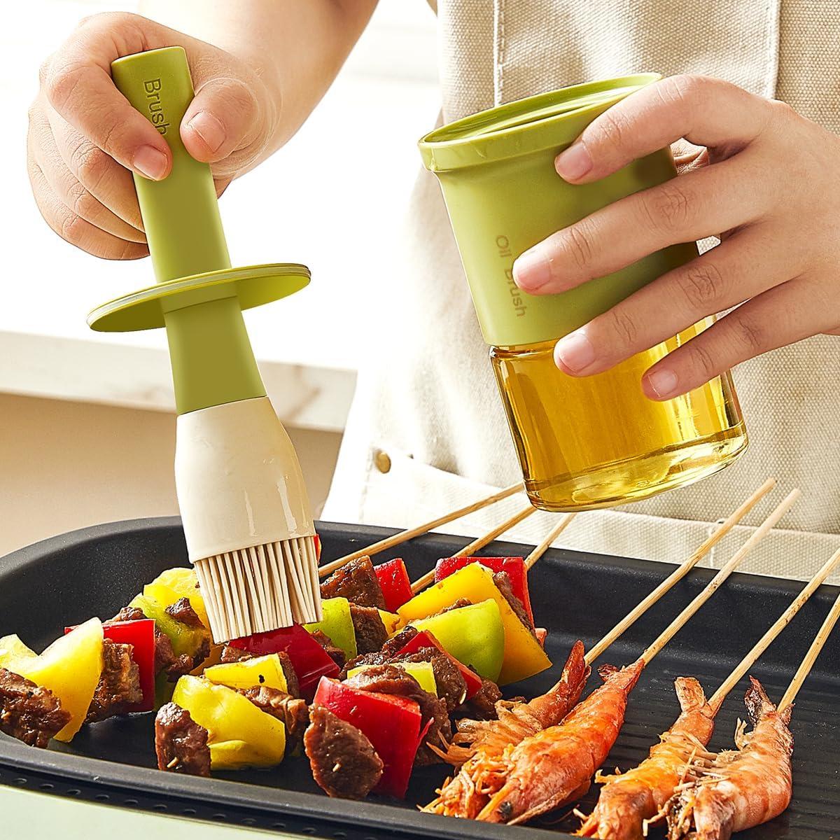 Dispensador de Aceite de Vidrio RFetomax con Cepillo Silicona Verde