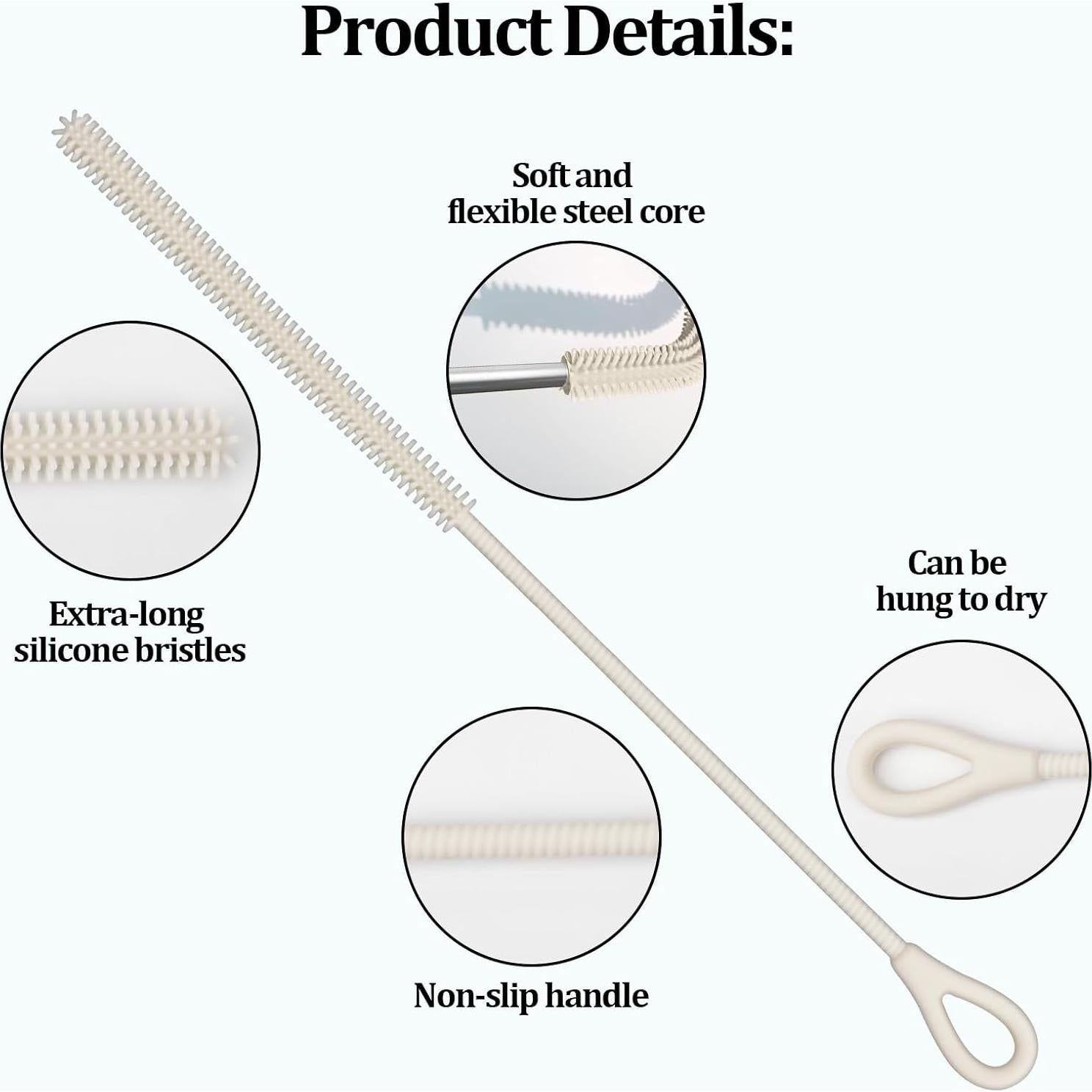 Cepillo Limpiador de Pajitas de Silicona OWATRKDEY 2 Pcs 6mm 9mm