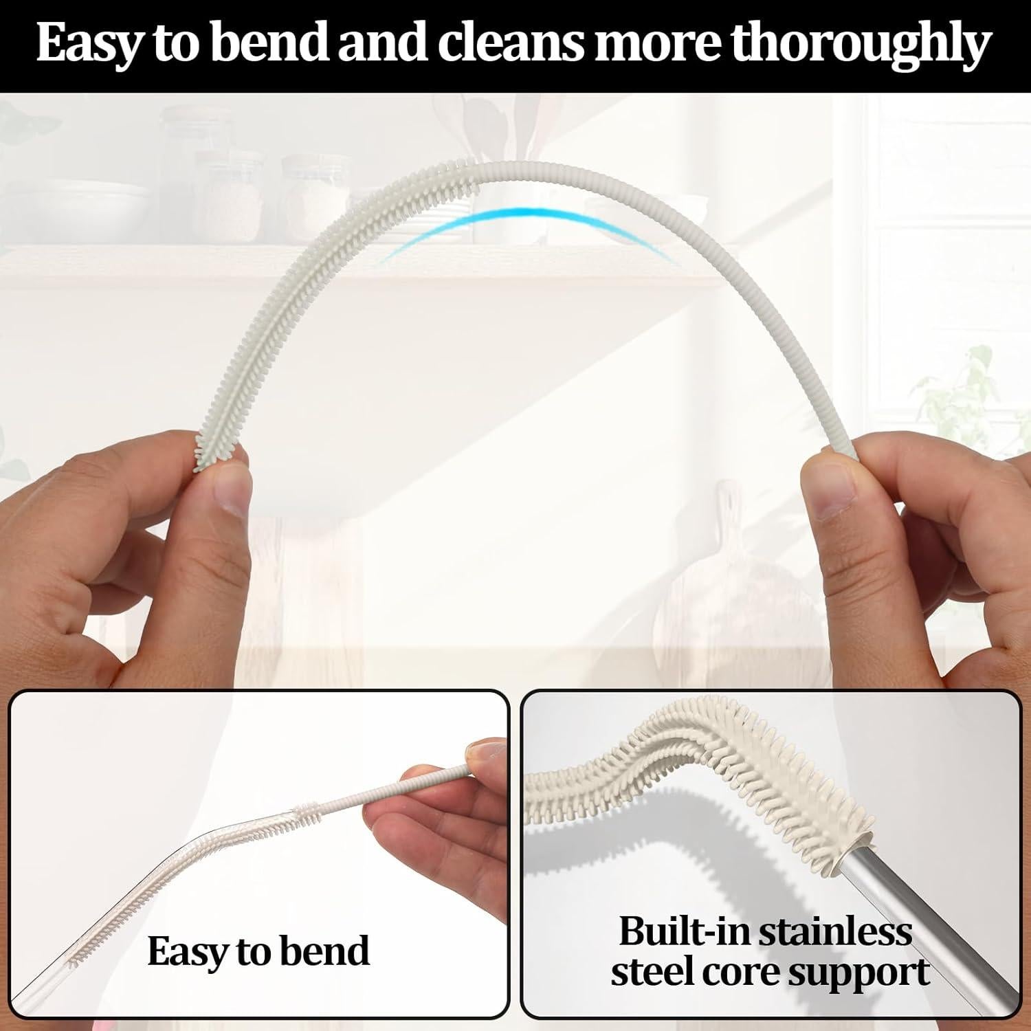 Cepillo Limpiador de Pajitas de Silicona OWATRKDEY 2 Pcs 6mm 9mm