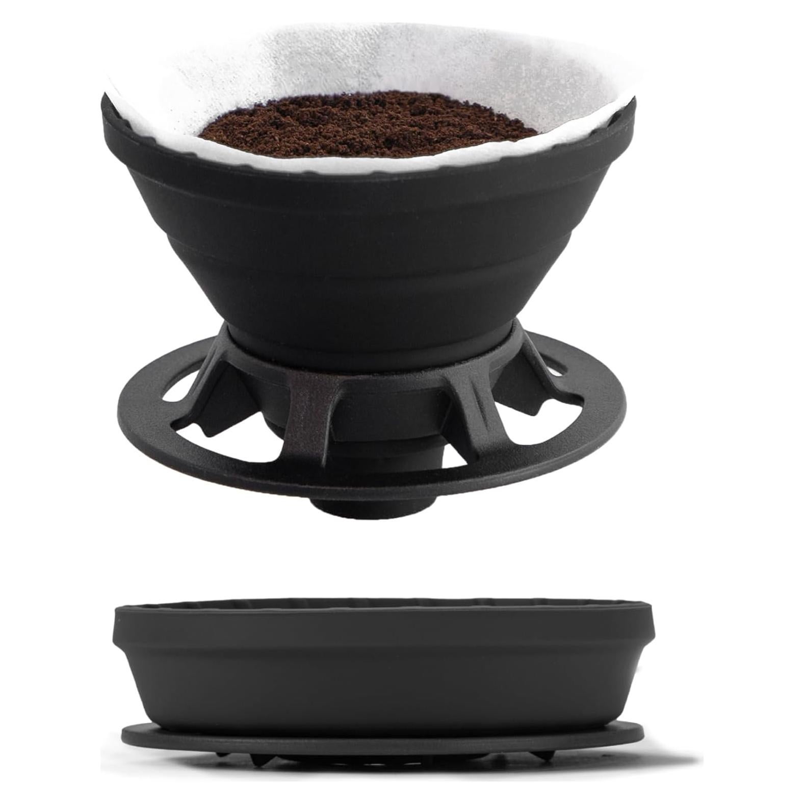 Dripper de café Vandroop colapsable de silicona negro 1-2 tazas