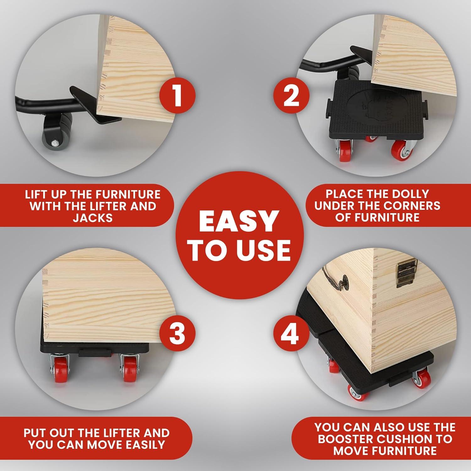 Juego de Dolly para Muebles Talime - Capacidad 544 kg, 5 Ruedas Giratorias