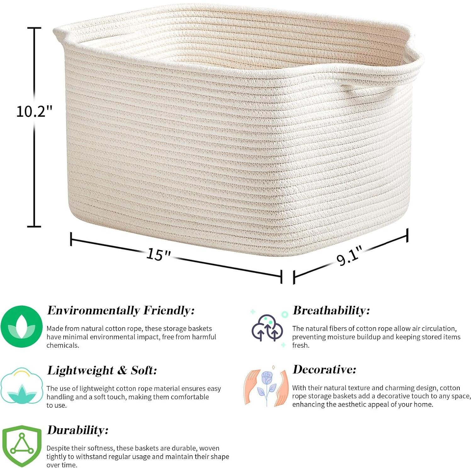 3 Cestas Tejidas de Algodón R RUNKA con Asas - 38x26x23 cm