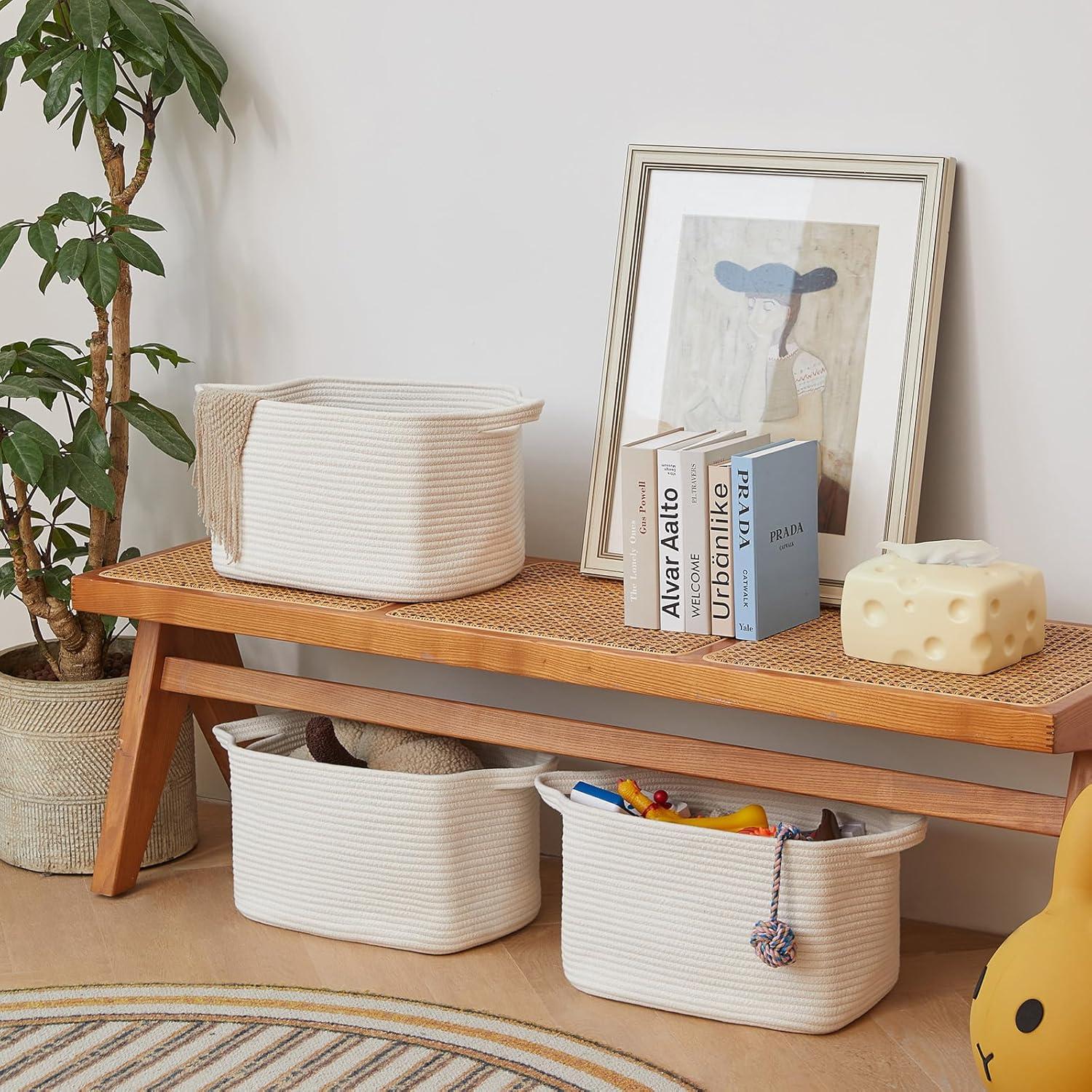 3 Cestas Tejidas de Algodón R RUNKA con Asas - 38x26x23 cm