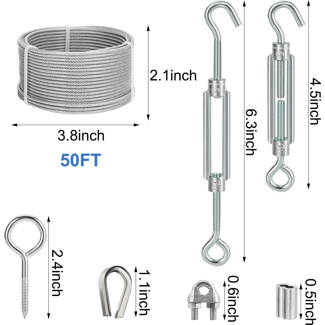 Kit de Cable de Alambre de 15.24m Anmeiji 1/8" PVC Resistente