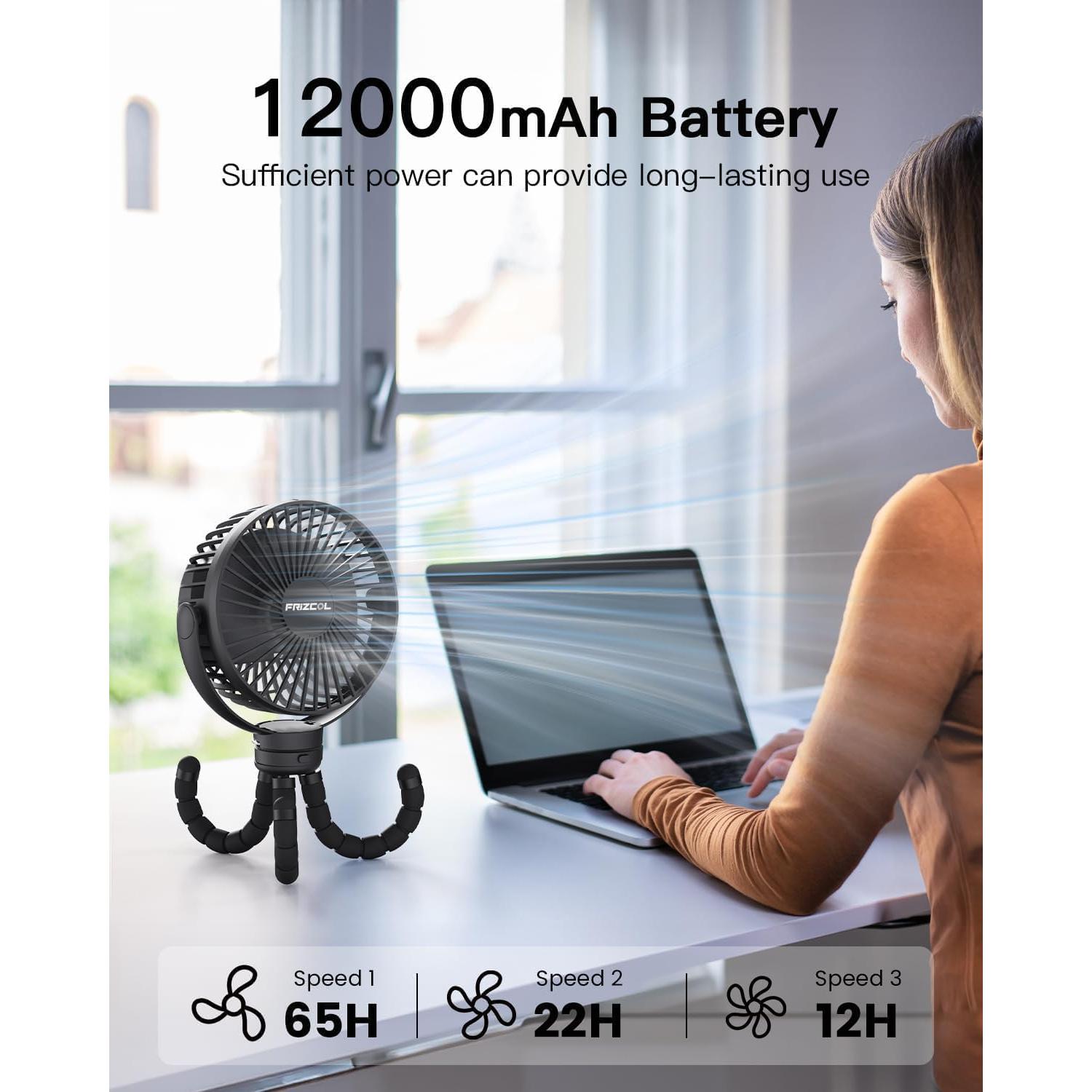 Ventilador Portátil FRIZCOL 12000mAh Recargable USB 65H